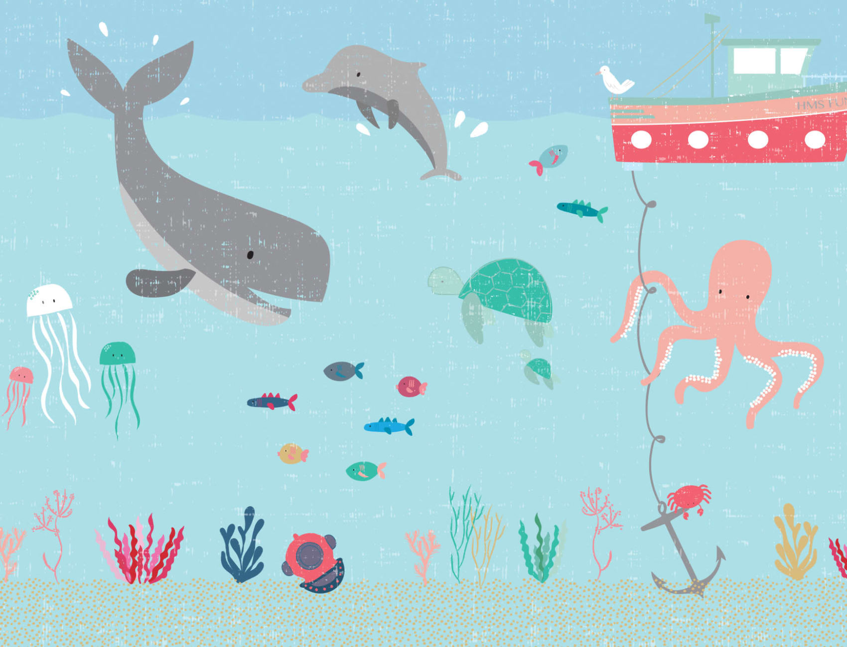 Kids Cute Sea Creatures Wallpaper Mural