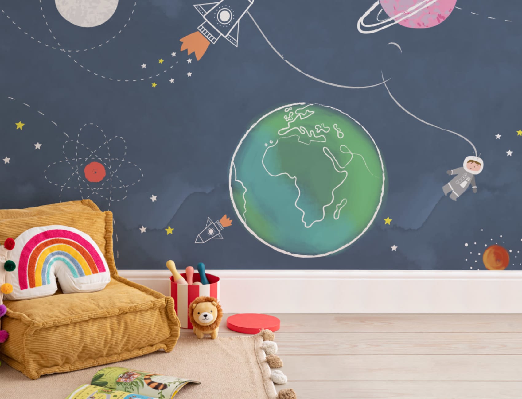 Kids Cartoon Space Rocket Wallpaper Mural