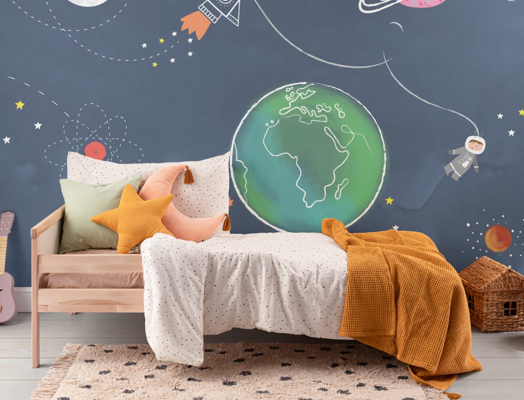 Kids Cartoon Space Rocket Wallpaper Mural