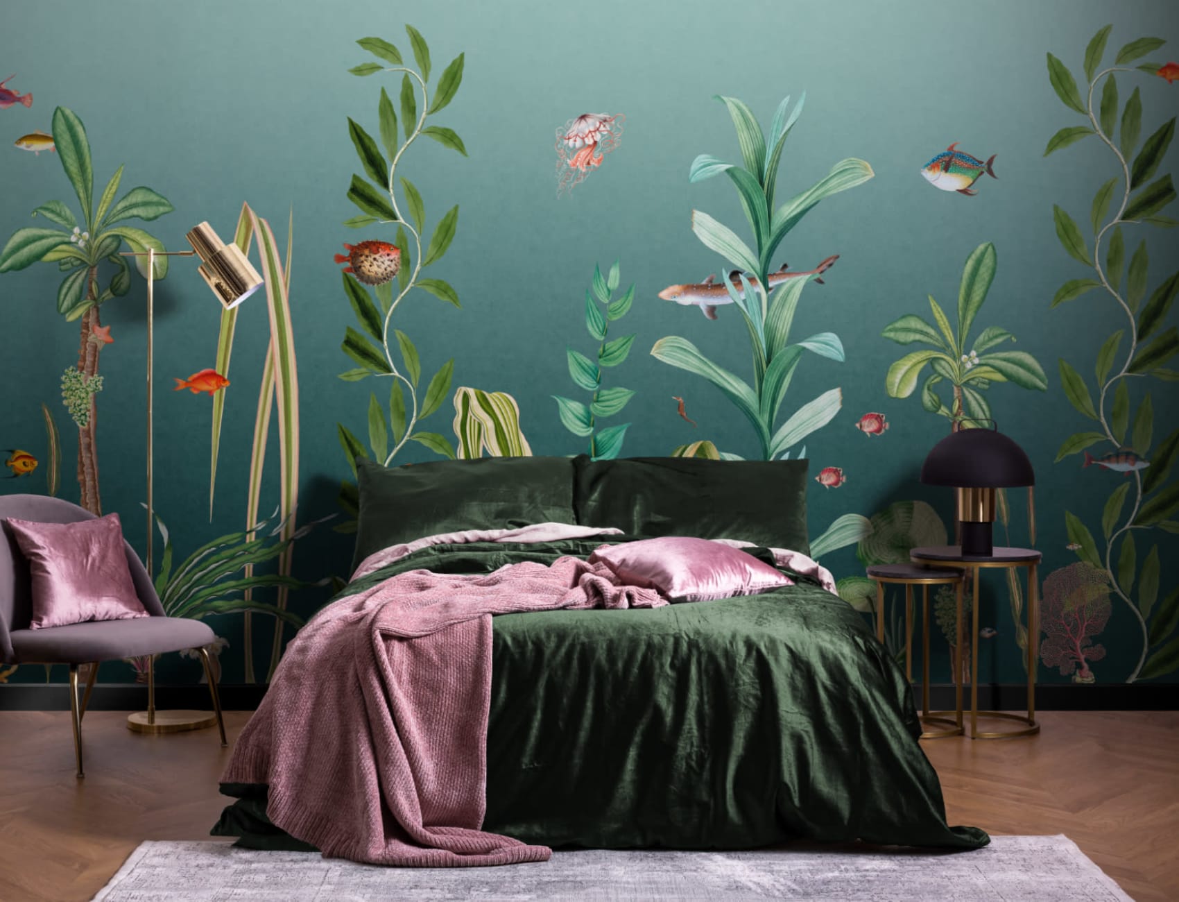 Teal Fish & Seaweed undervandsmaleri