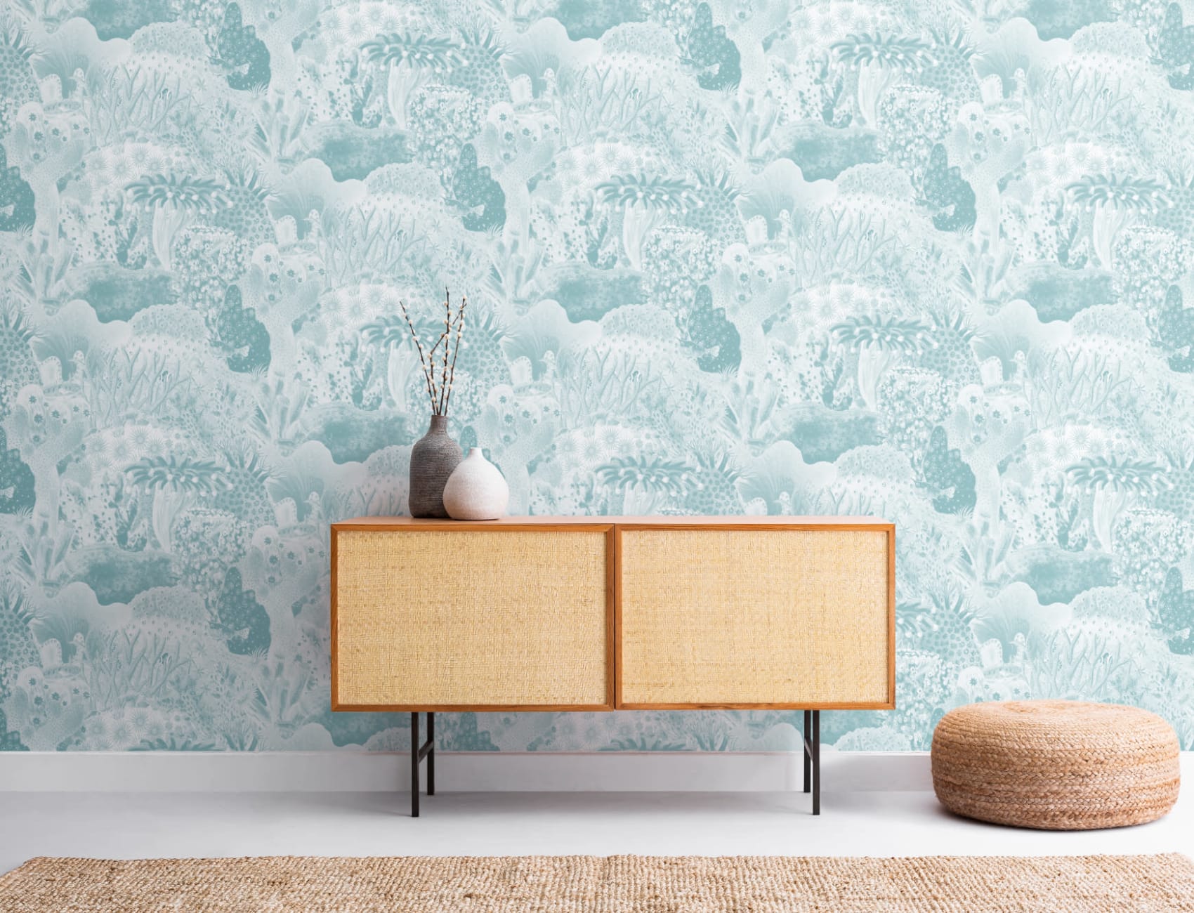 Blue Vintage Illustrations Marine Life Wallpaper