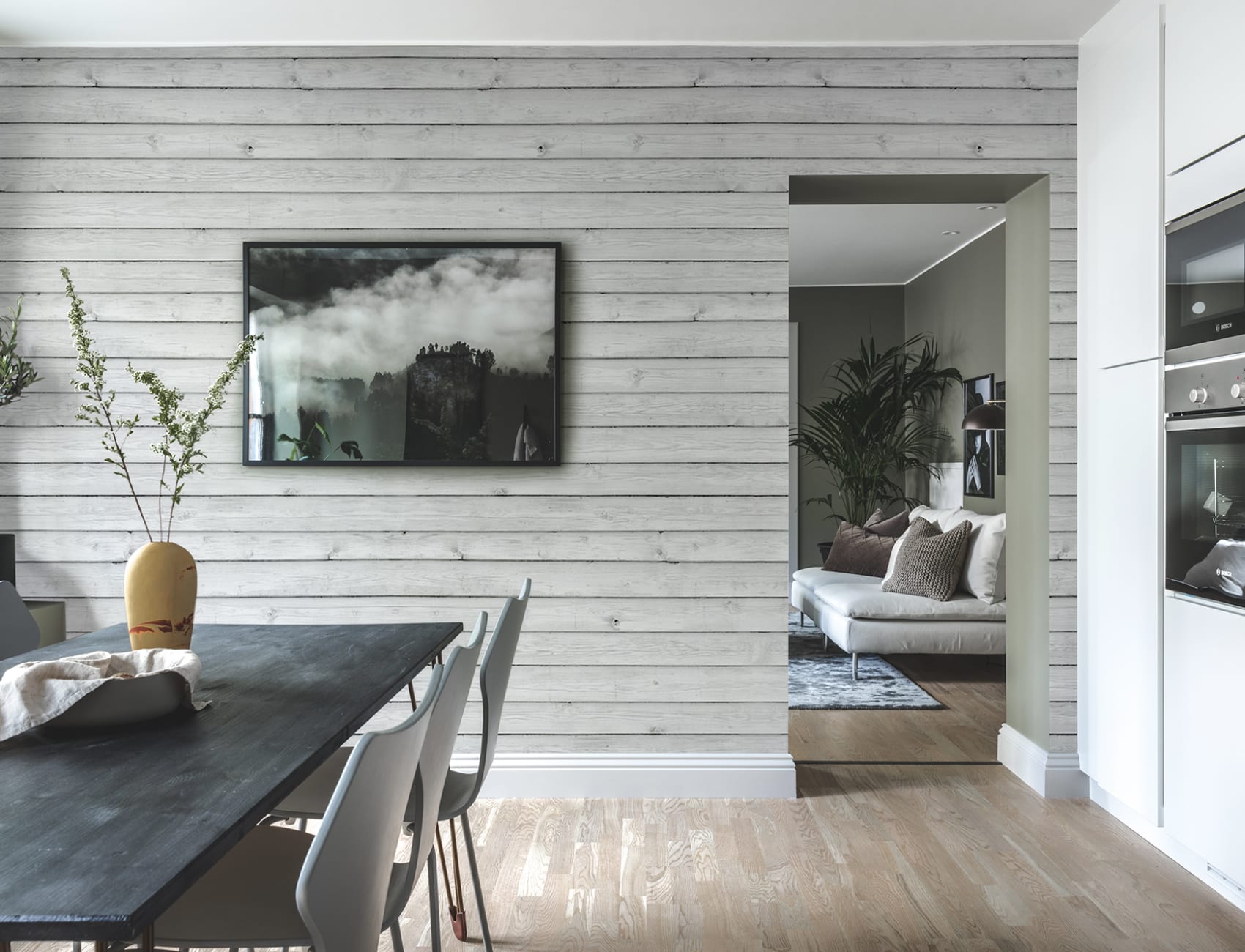 Wall mural with white boards