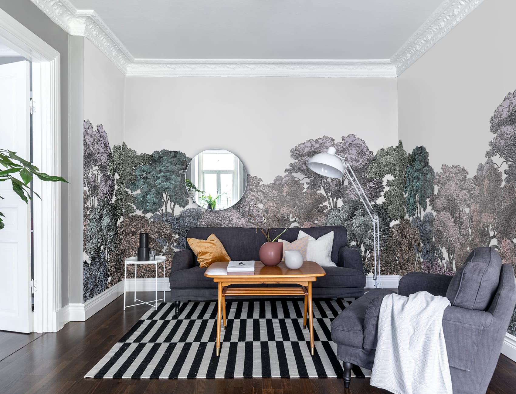 Um papel de parede mural da floresta do arco-íris para crianças e adultos