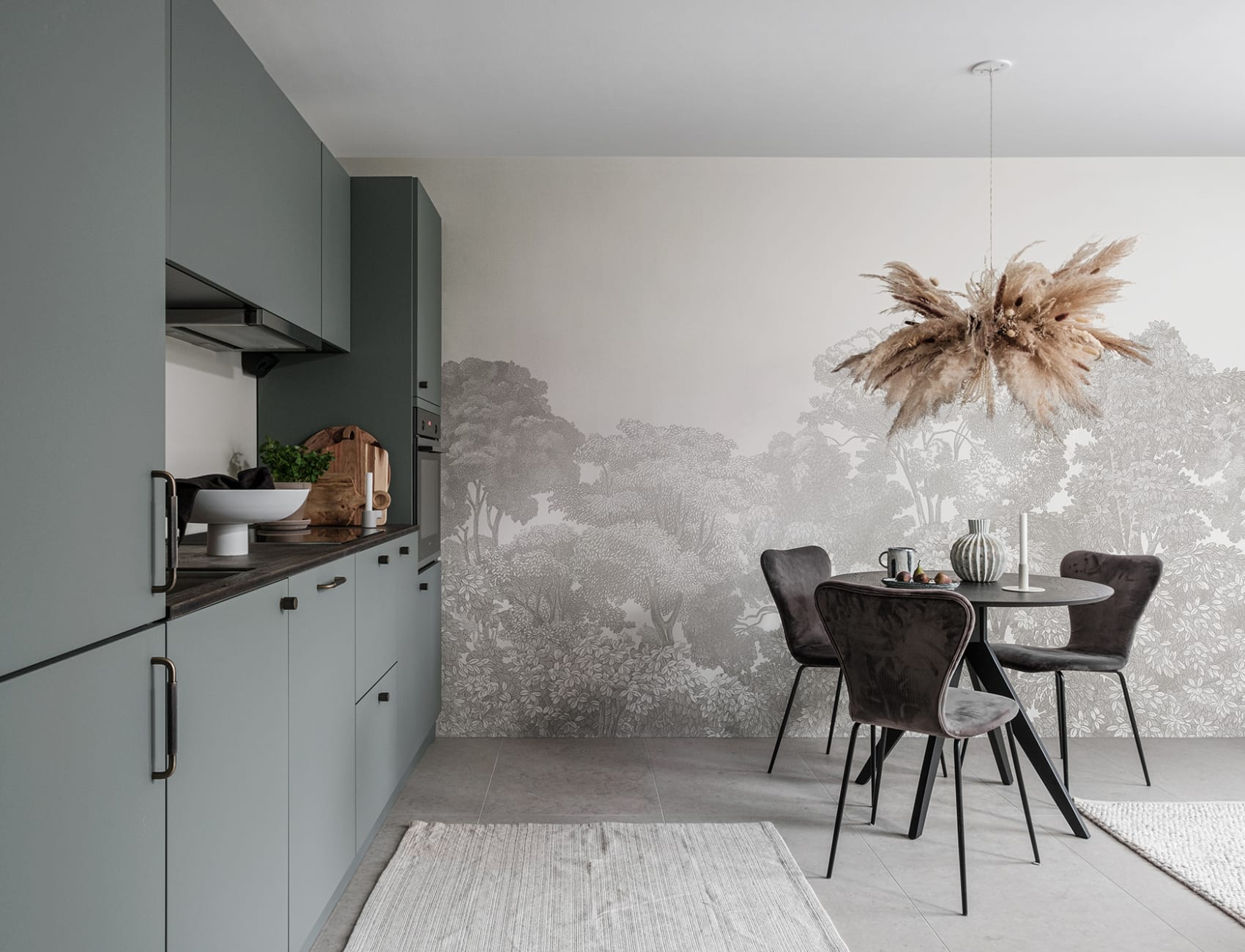 Enchanting gray wallpaper with a stunning forest scene