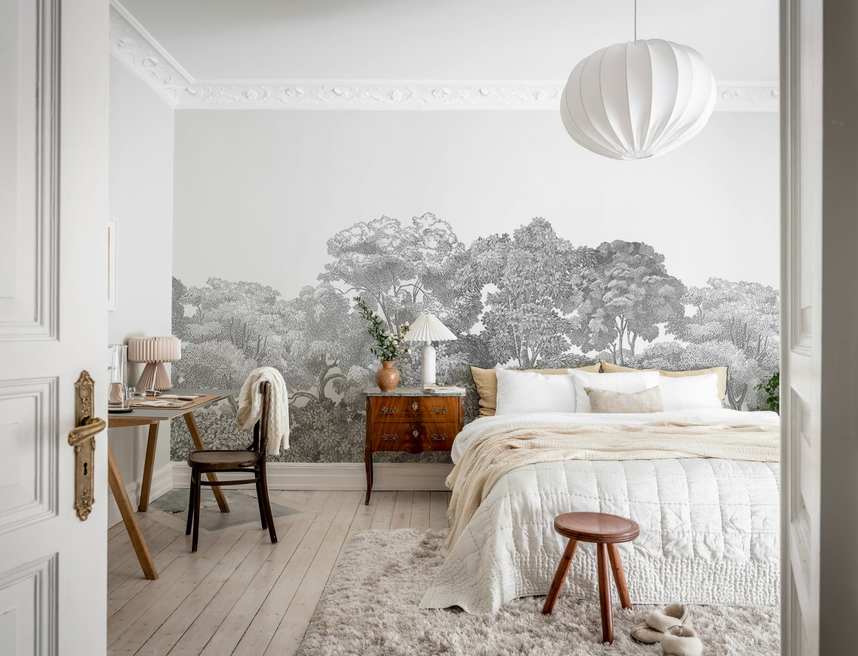 Enchanting gray wallpaper with a stunning forest scene