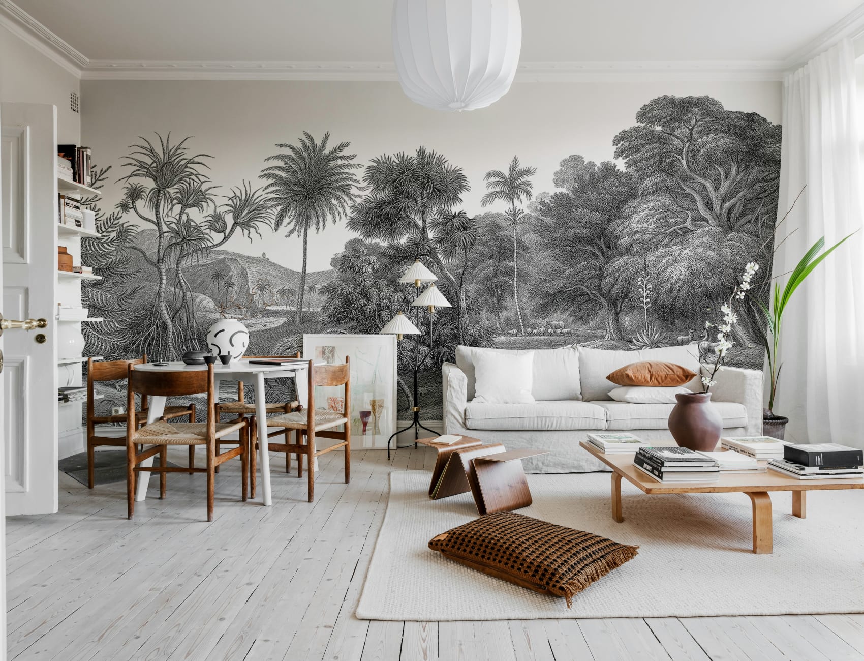 WALL MURAL REMINISCENT OF COPPERPLATE PRINTS