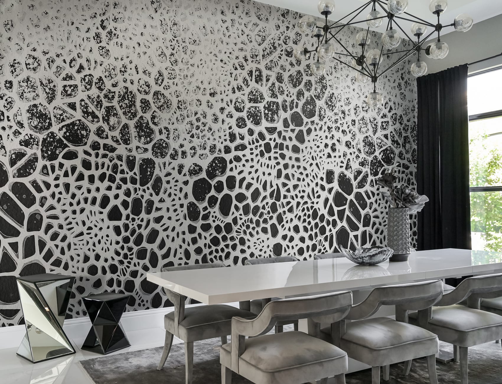 A sheer wall mural with hand-drawn bubbles