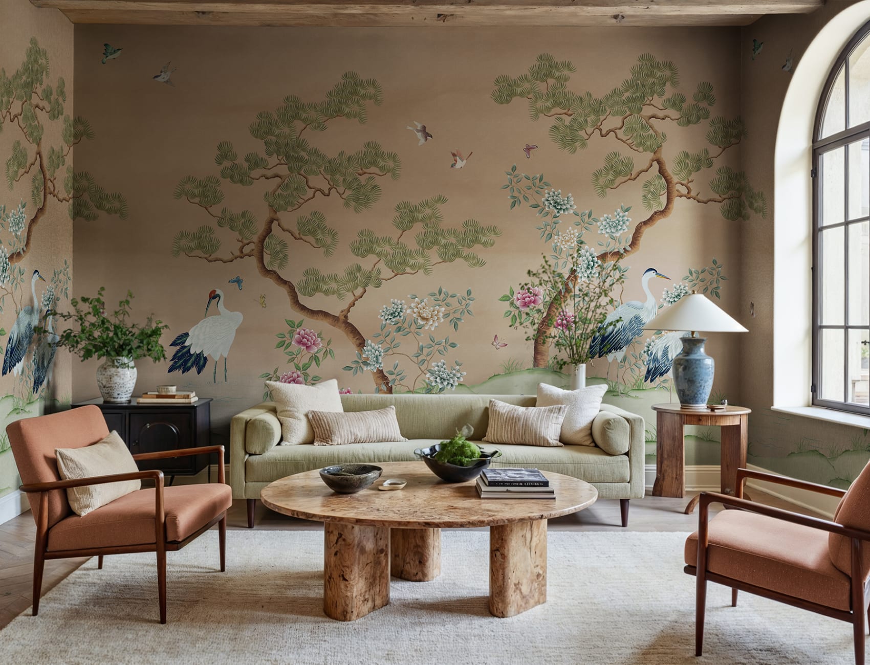 Pine Grove, Peach Wallpaper | Rebel Walls - Wall Mural