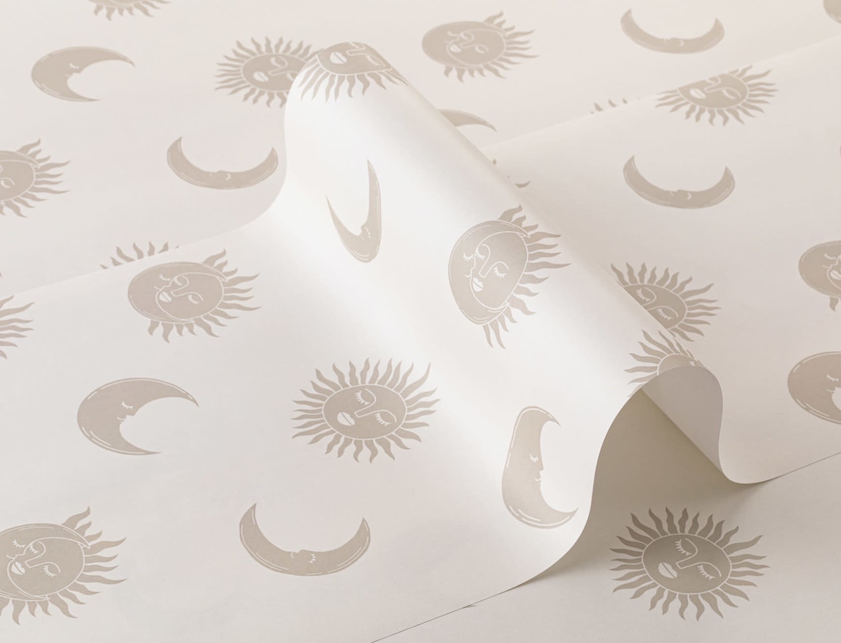 Sun and Moon Neutral Boho Repeat Pattern Wallpaper