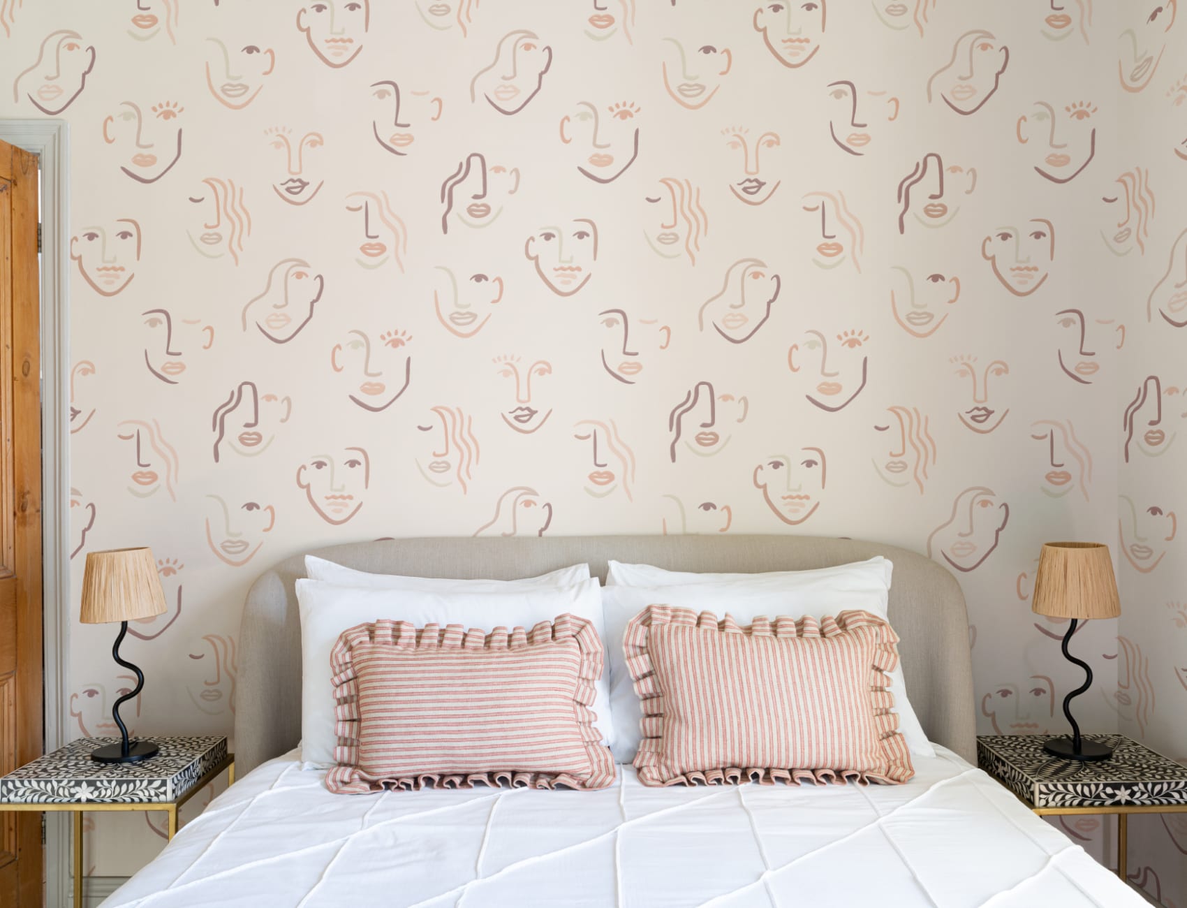 Abstract Faces Neutral Boho Repeat Pattern Wallpaper