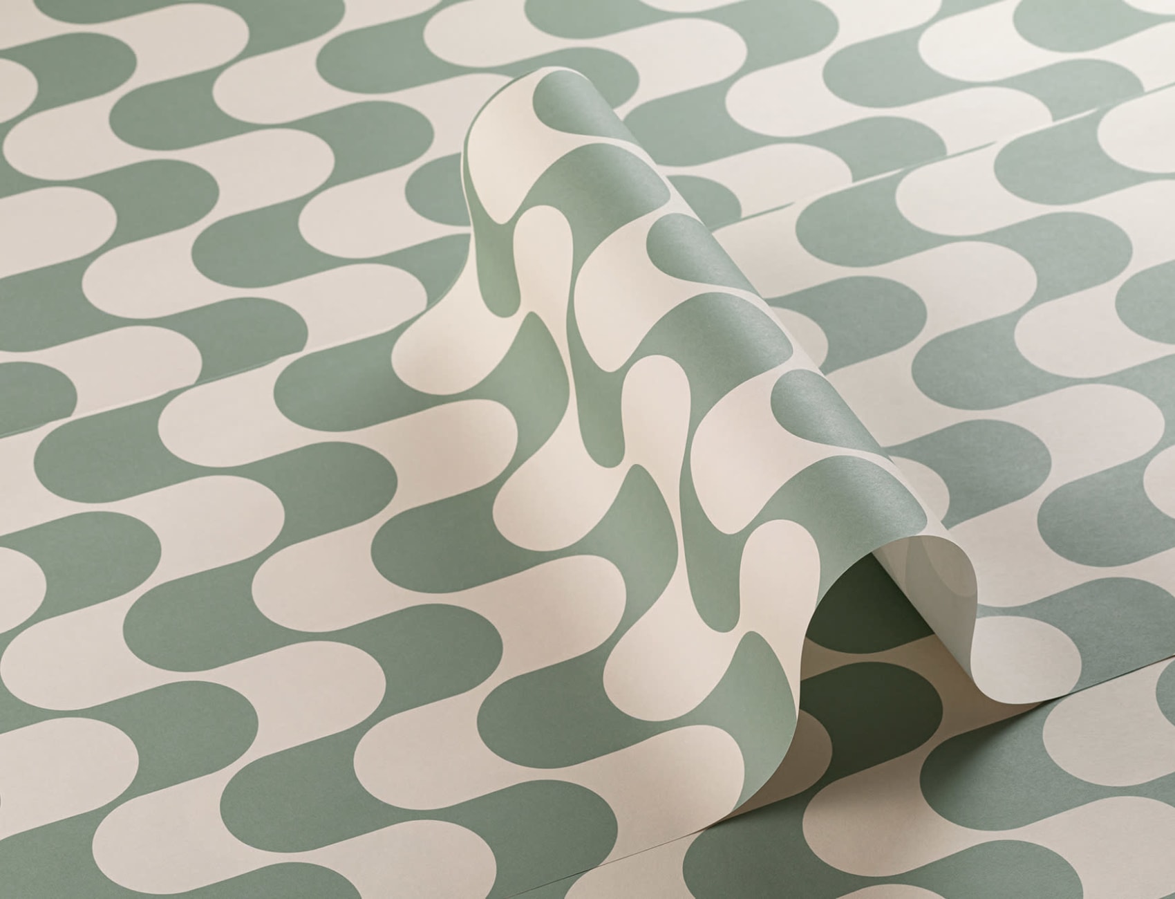 Green Groovy Retro Repeat Pattern Wallpaper