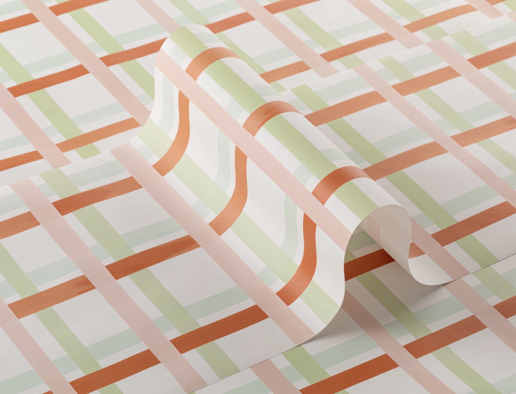 Roze & Groen Pastel Plaid Behang