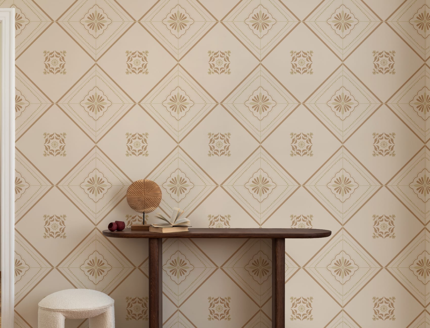 Beige Vintage Geometric Tile Wallpaper Mural