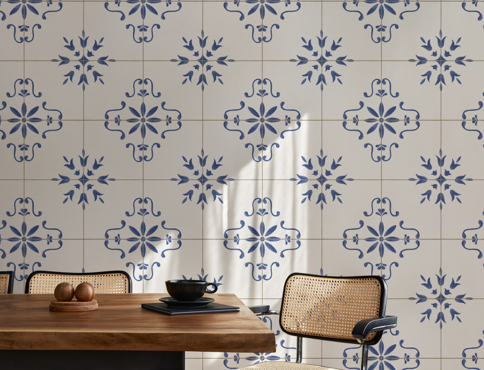Blå Azulejo Pattern Dekorativt Flis Fototapet