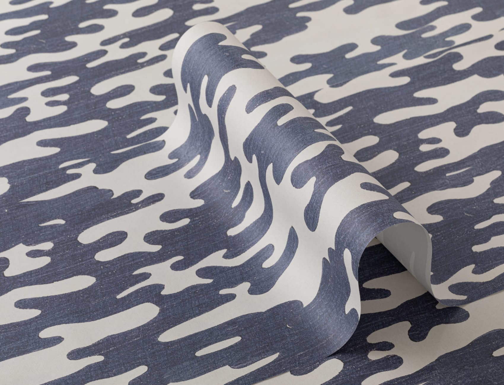Navy Japans Houtblok Print Stijlbehang