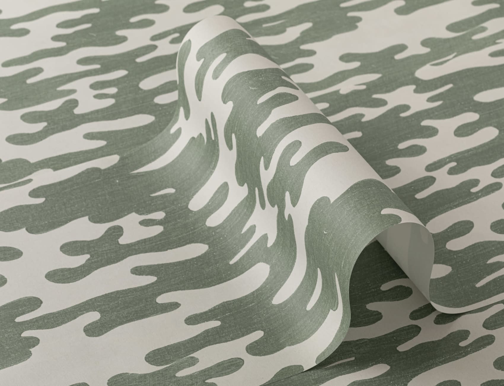 Green Japanese Wood Block Print Style Wallpaper