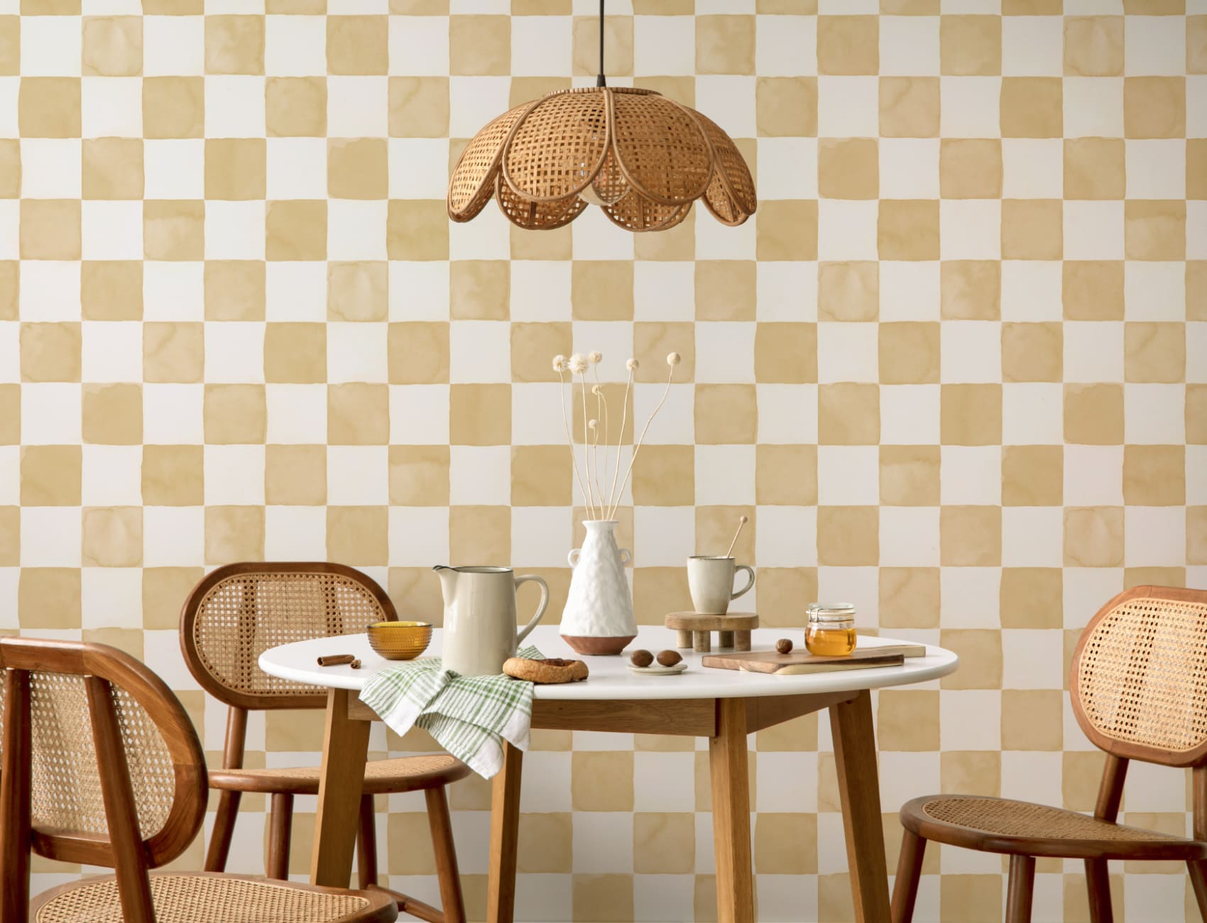 Yellow Watercolor Checkered Tile Mural