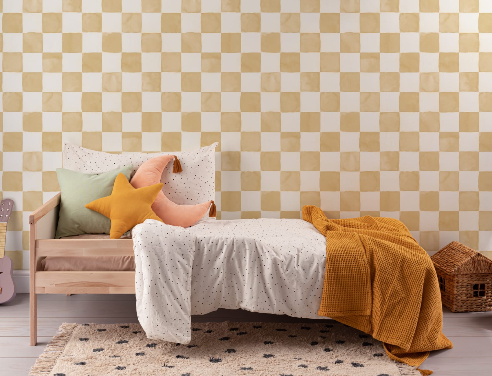 Yellow Watercolor Checkered Tile Mural