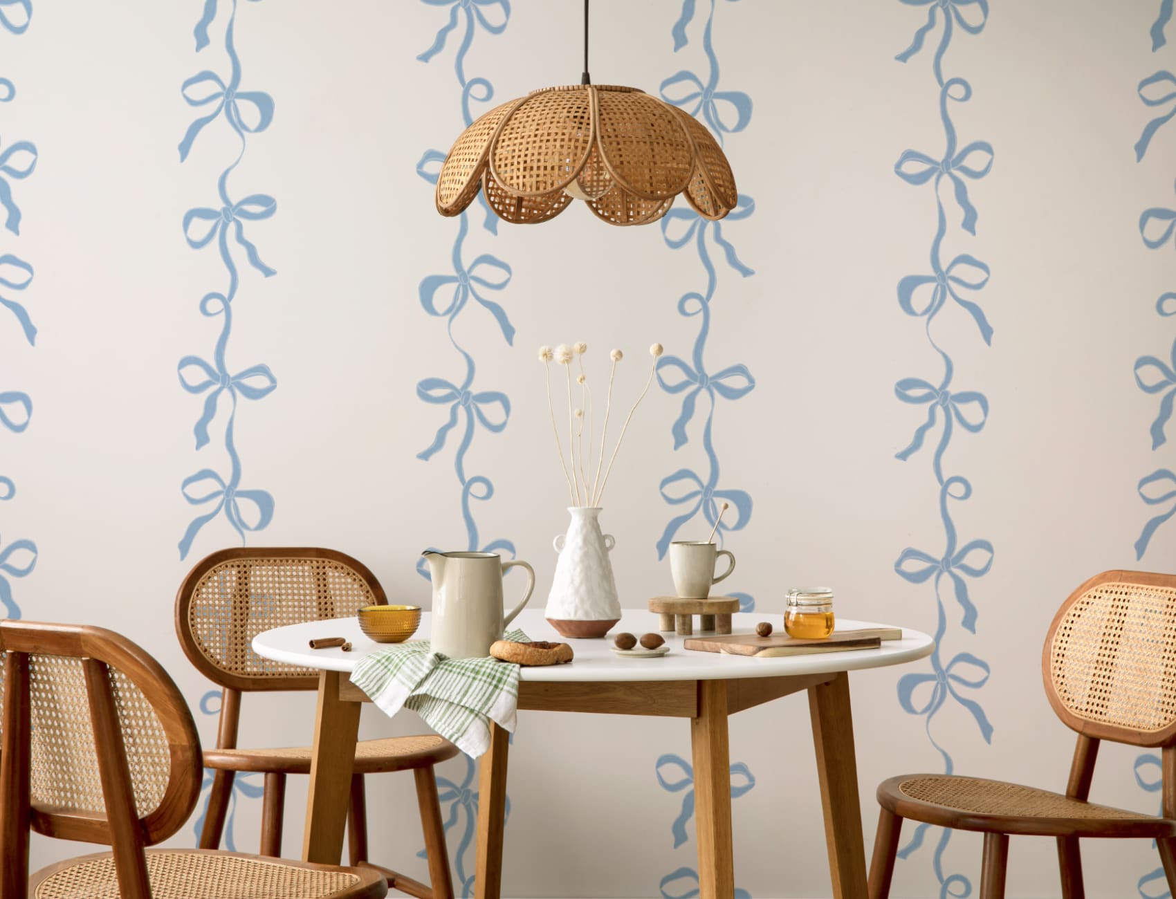 Blauw lint Strepen muurschildering
