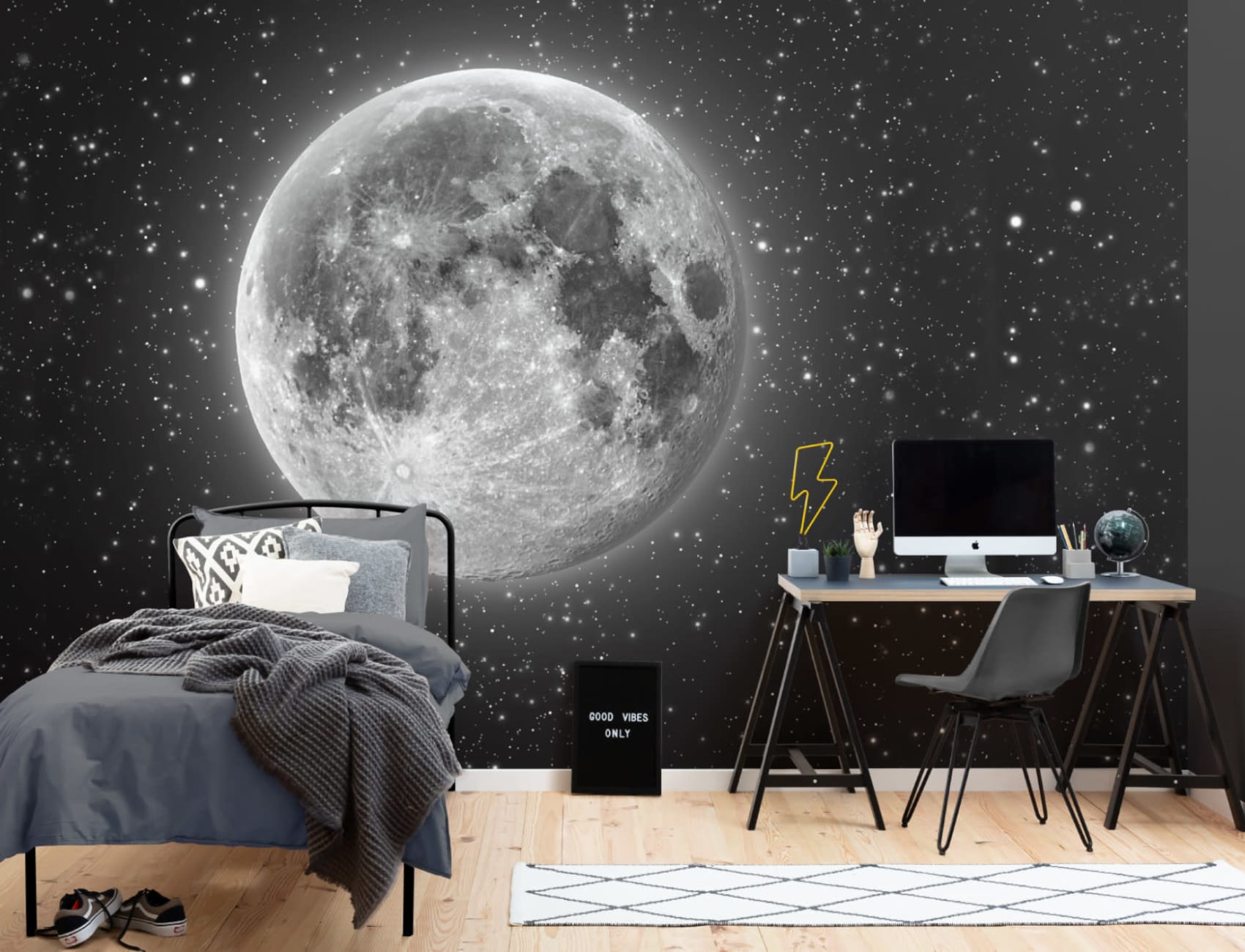 Mural de papel de parede Lua e Estrelas