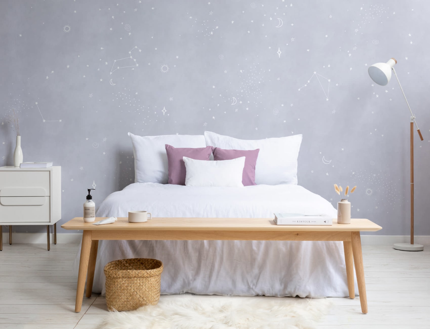 Lilac & White Zodiac Constellation Wallpaper Mural