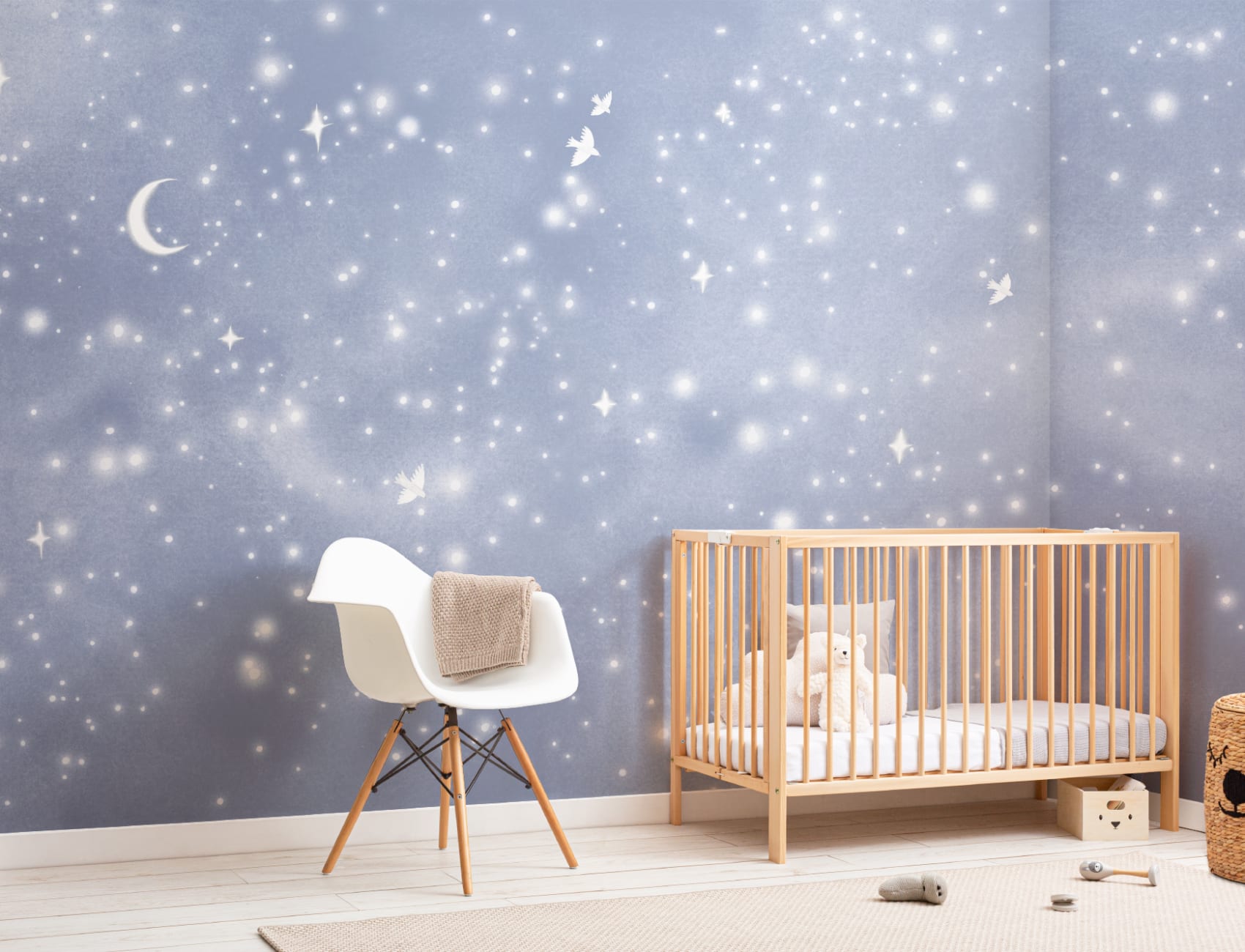Albastru Acuarelă galaxie și porumbei murale