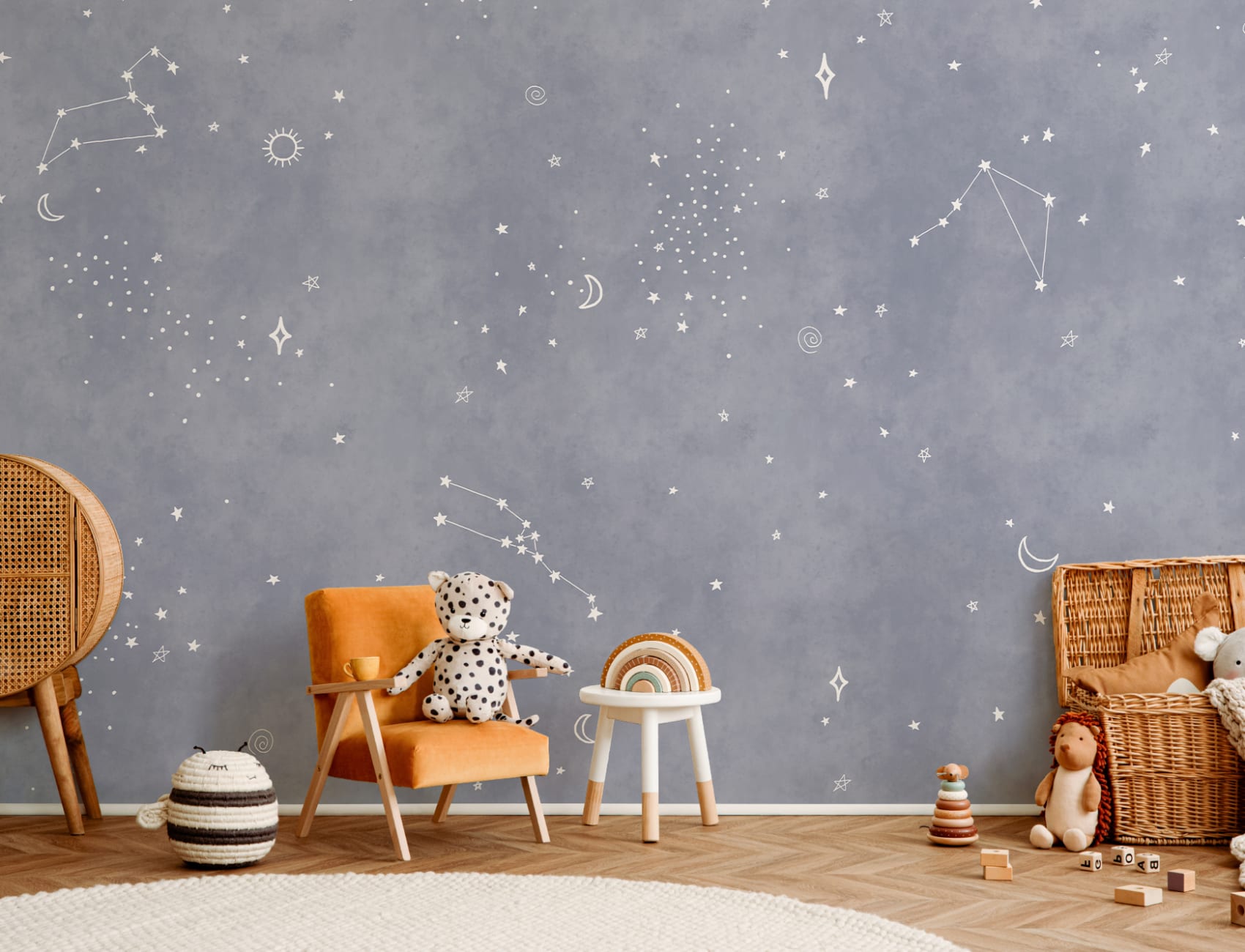 Navy & White Zodiac Constellation Mural