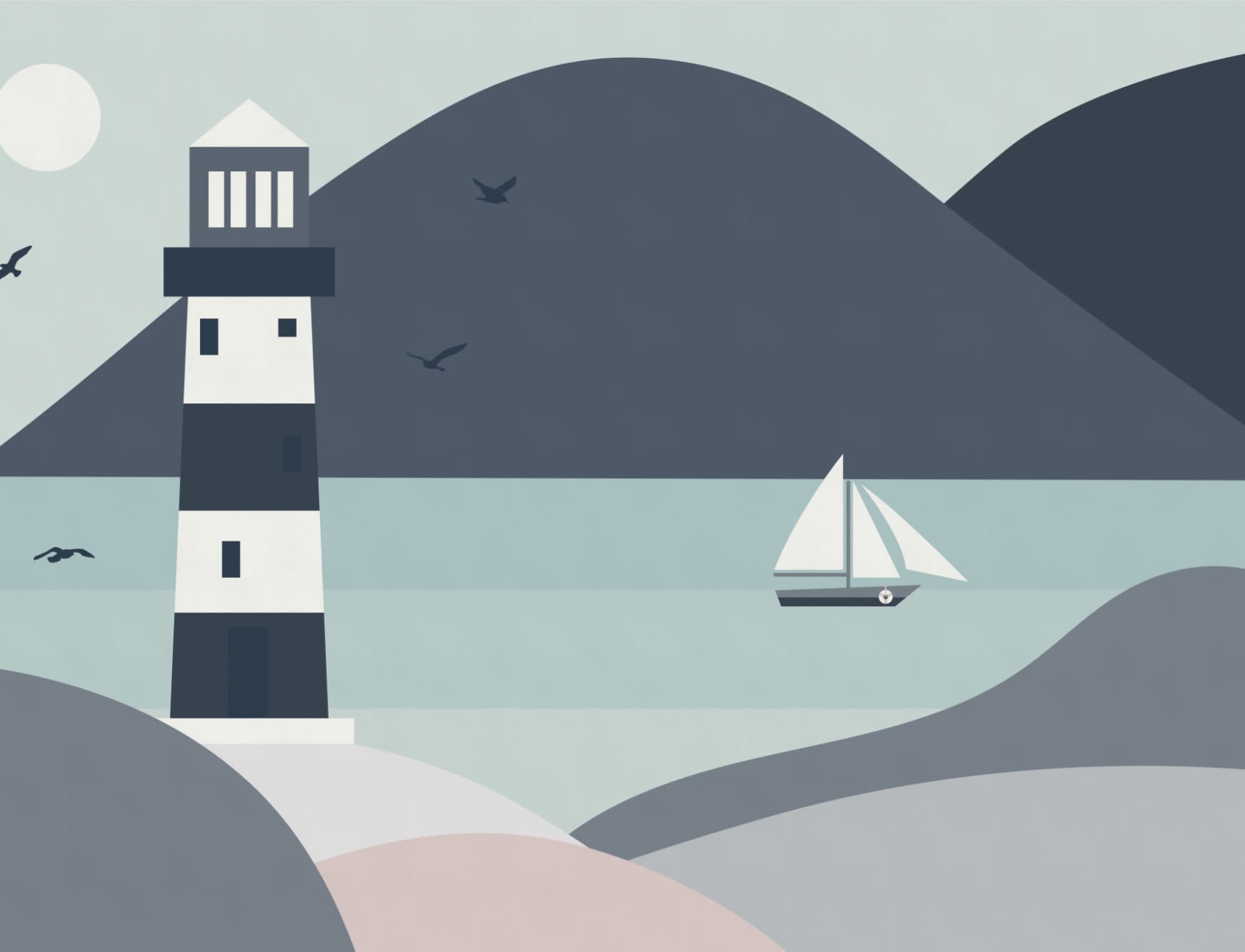 Lighthouse Beach Scene Wallpaper Mural