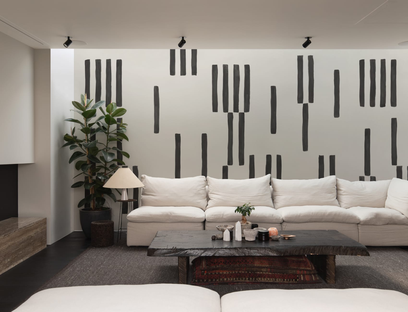 Hand Painted Line Geometric Mural in Black and White