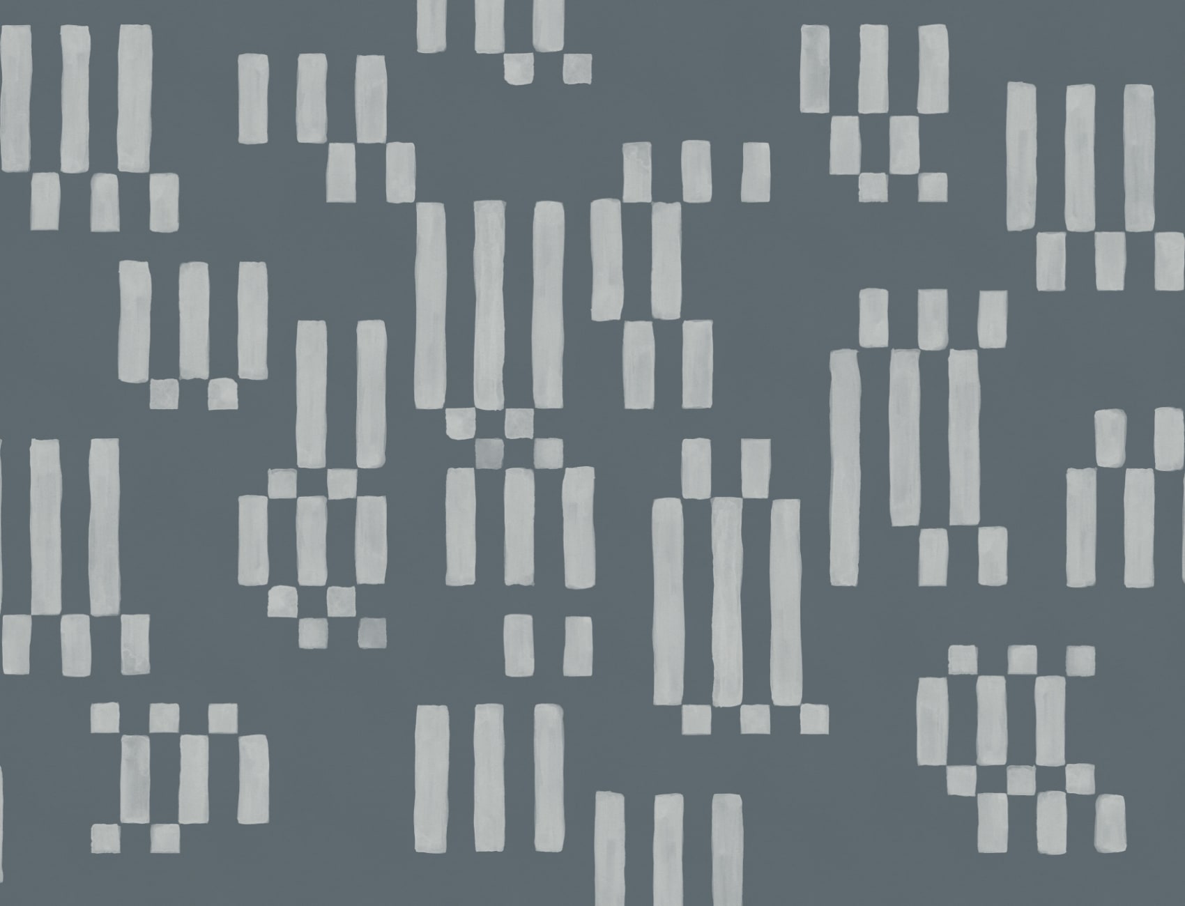 Hand Painted Block Geometric Mural in Muted Blue