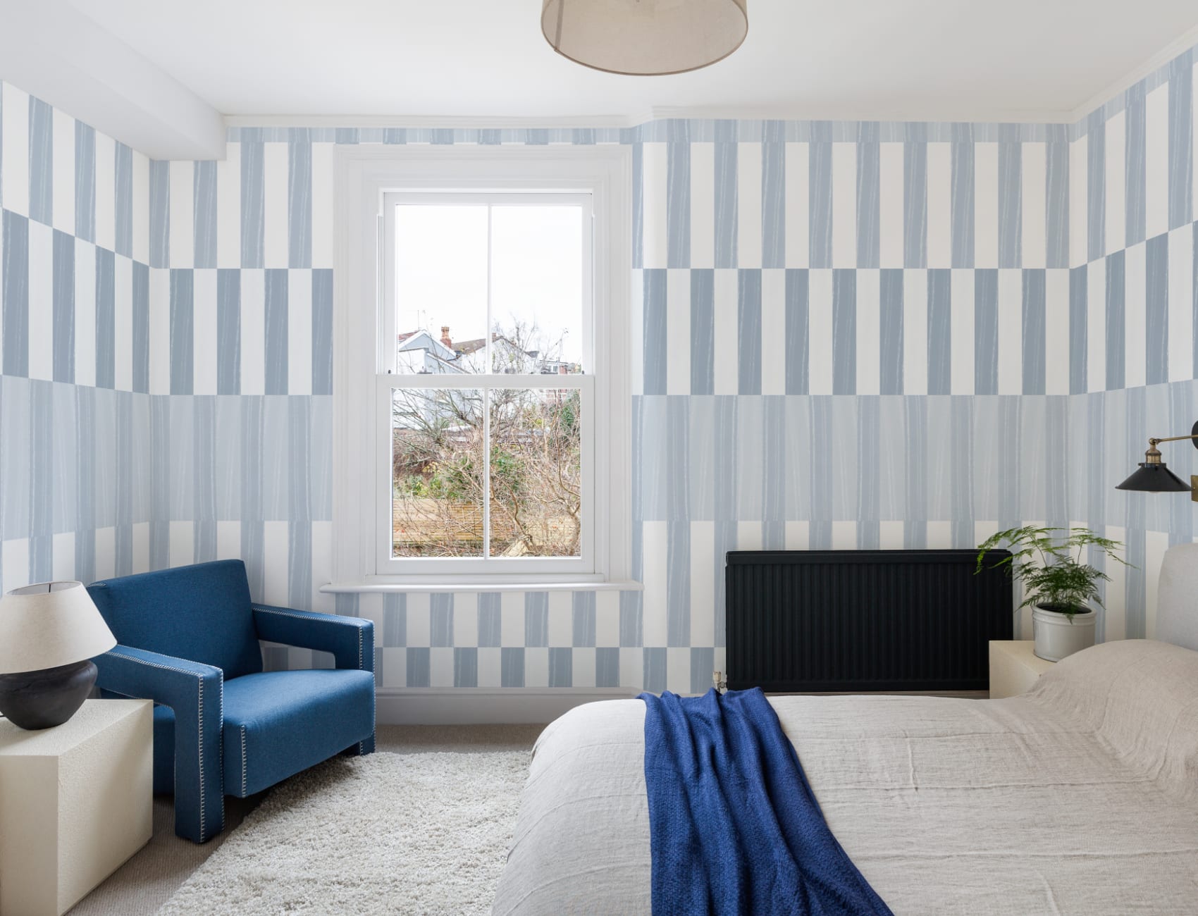 Albastru Color Block Vertical Stripe Wallpaper Mural