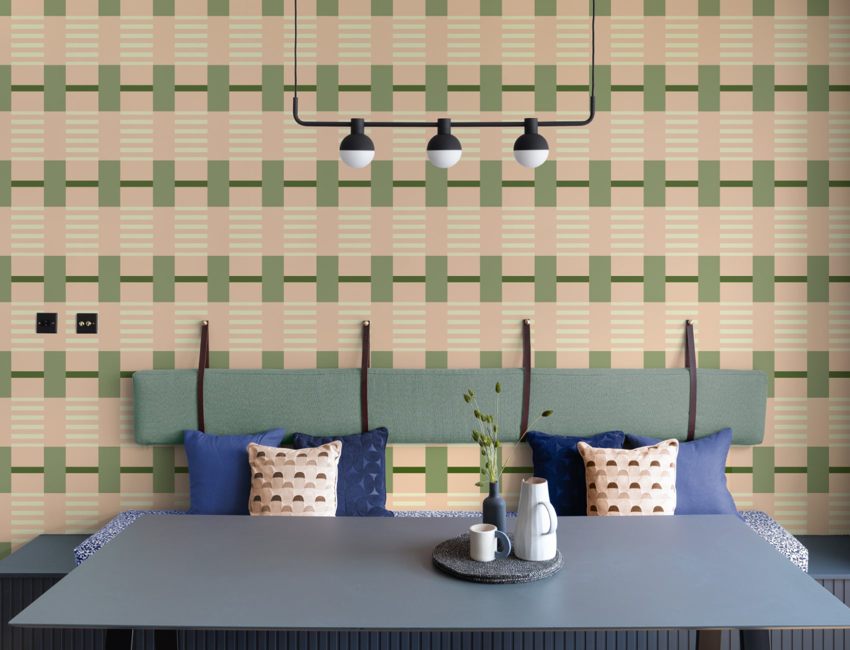 Pink And Green Checkered Pattern Contemporary Mural