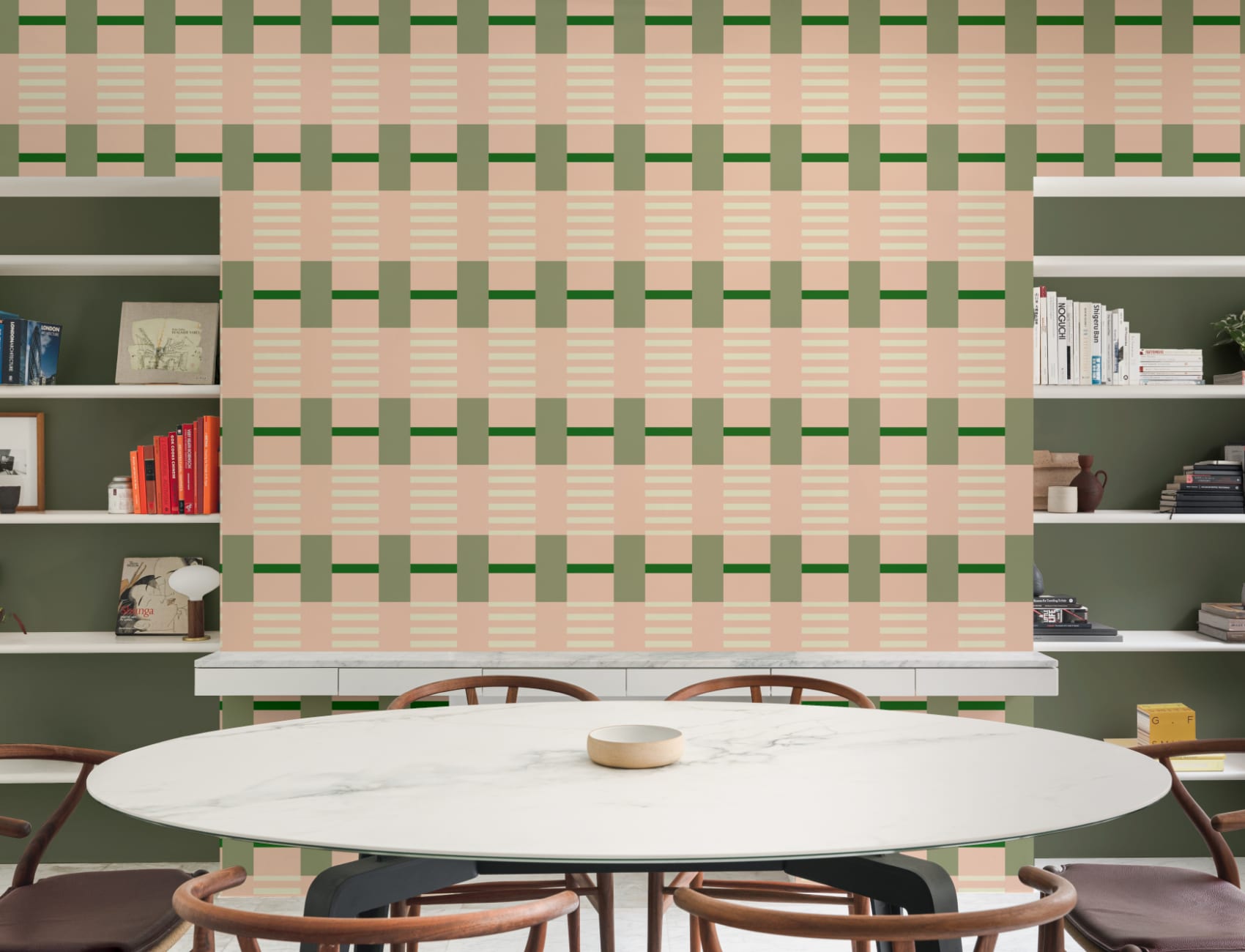 Pink And Green Checkered Pattern Contemporary Mural