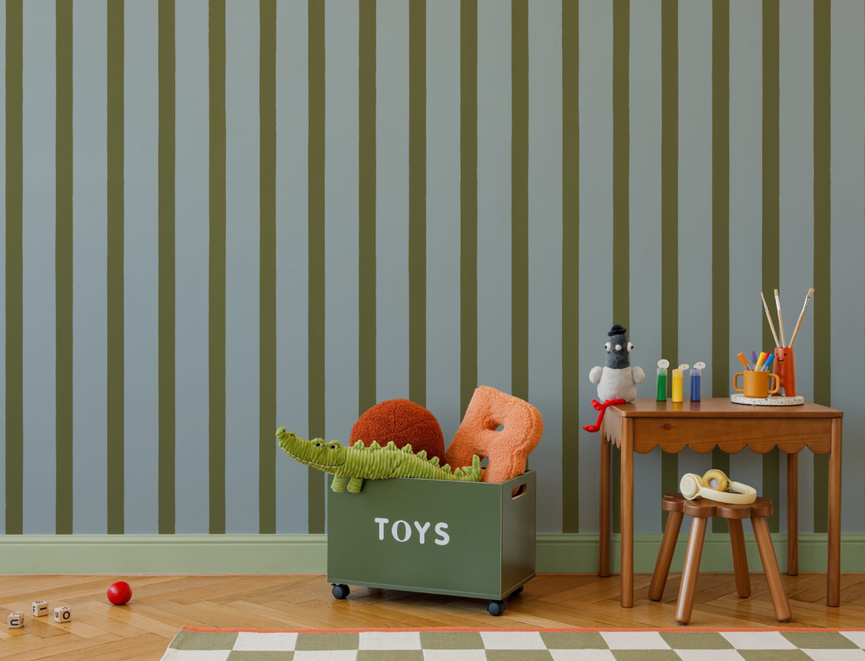 Blå och grön randig minimalistiskt mönster mural-tapeter