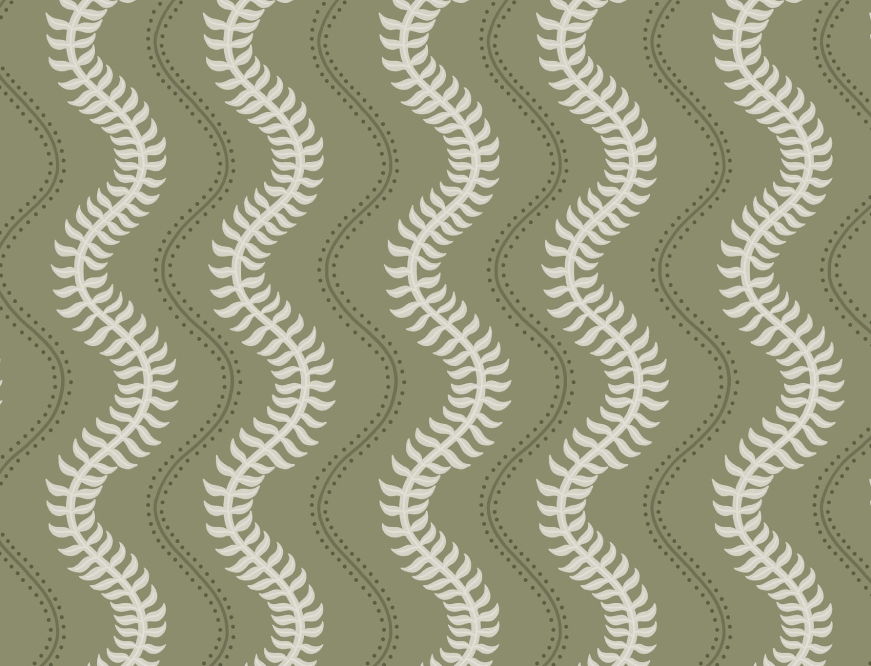 Green Fern Pattern Wall Mural With Wavy Design
