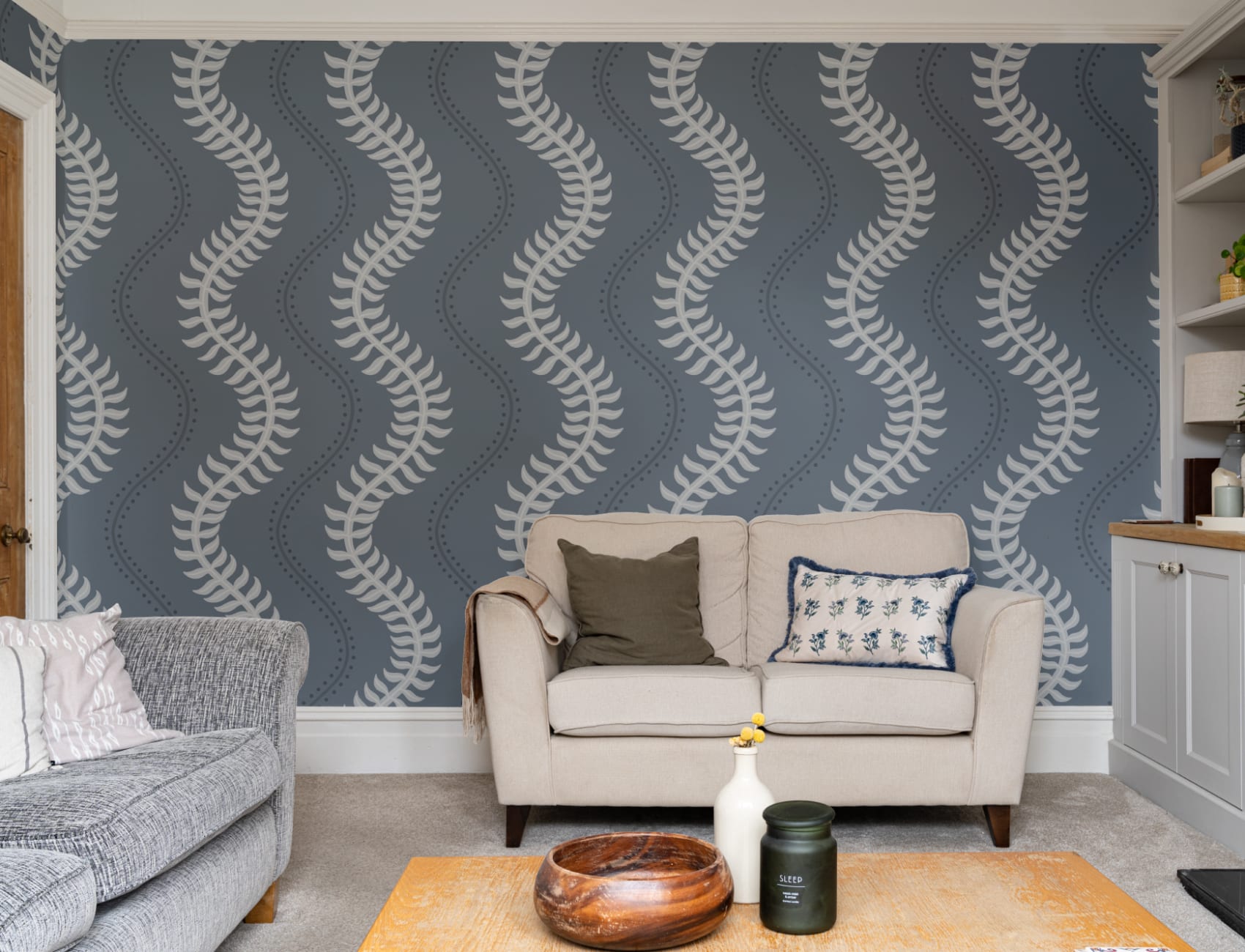 Blue Wavy Striped Pattern Wall Mural for Tranquil Vibes