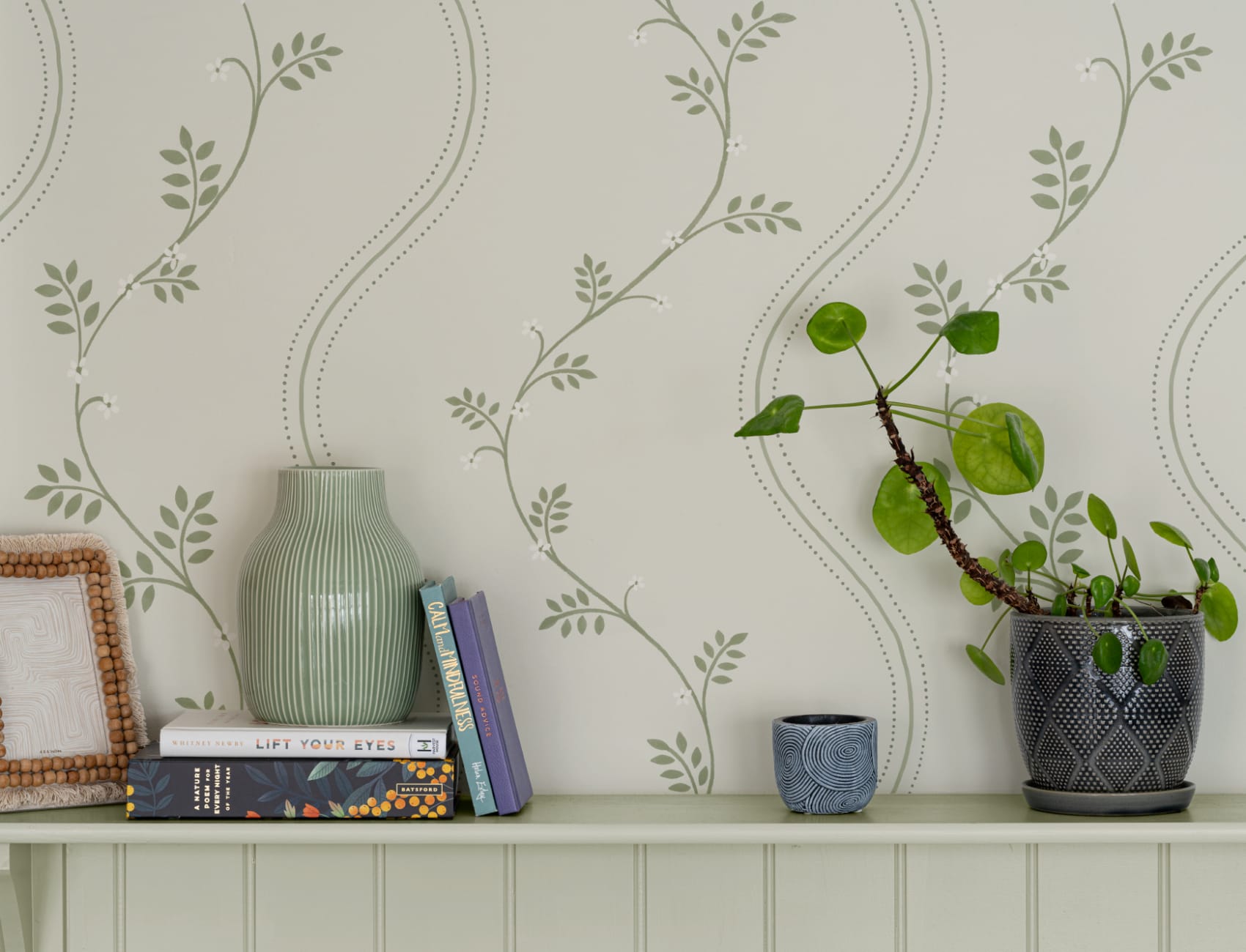 Green Botanical Striped Vintage Style Wallpaper Mural