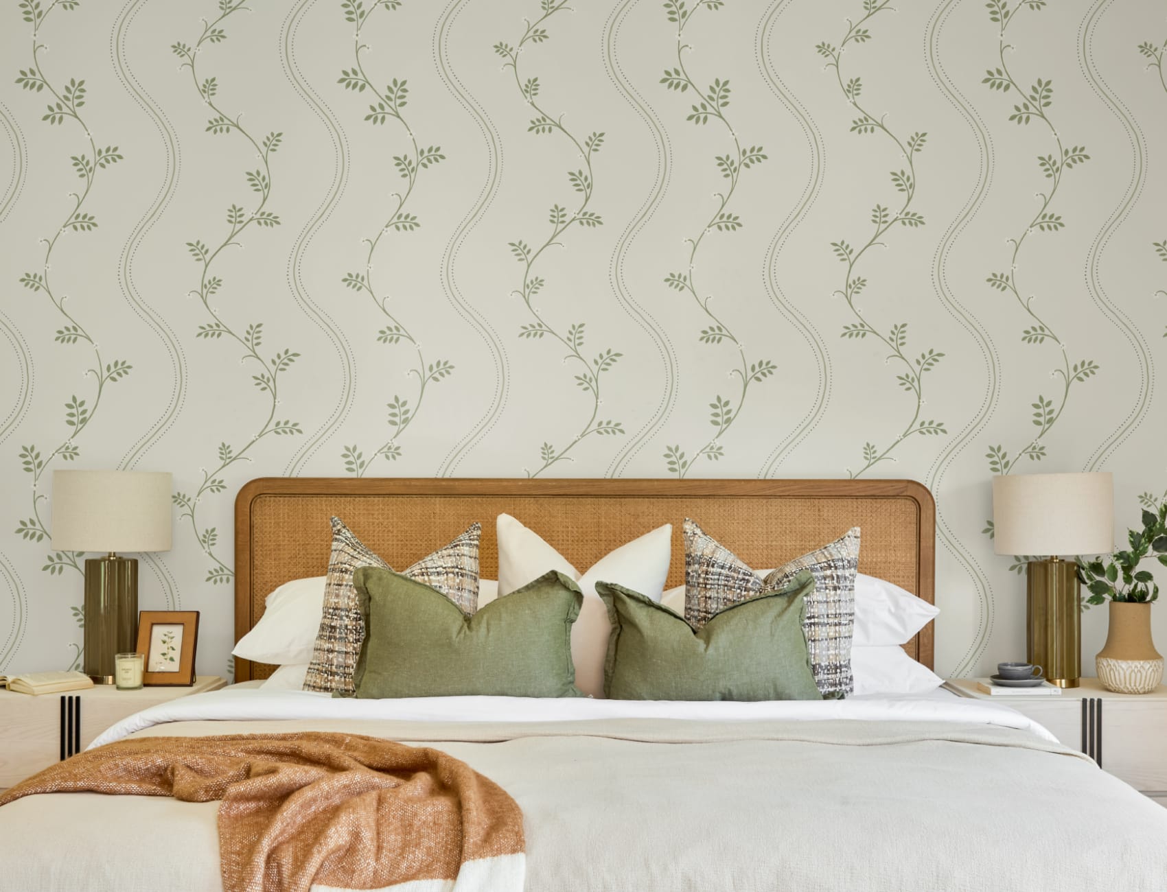 Green Botanical Striped Vintage Style Wallpaper Mural
