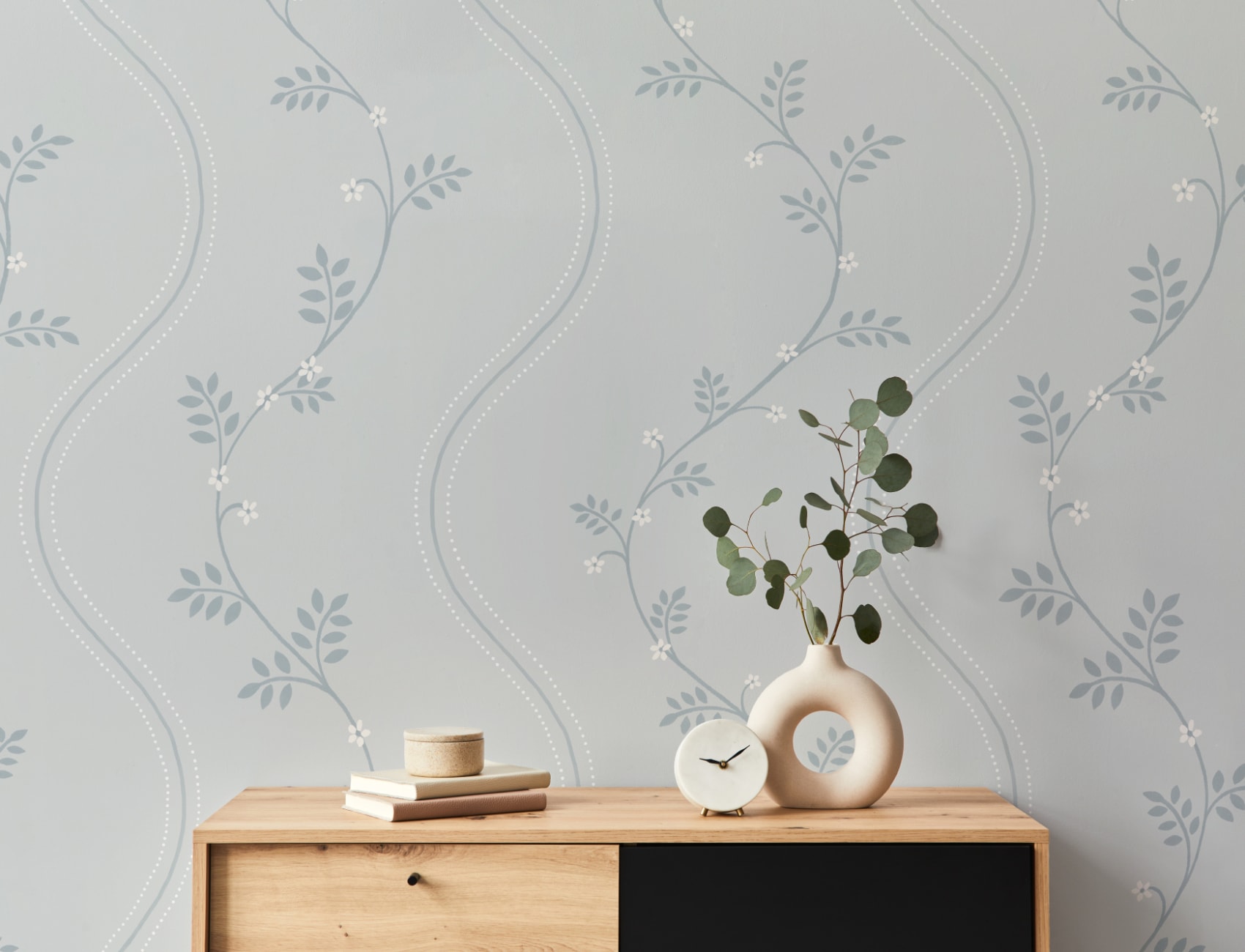 Blue Vintage Floral Pattern Wallpaper Mural