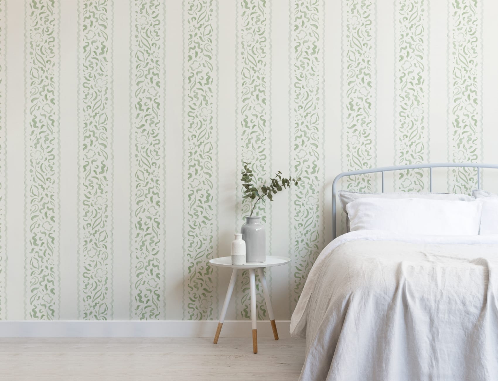 Green Abstract Leaves Striped Mural