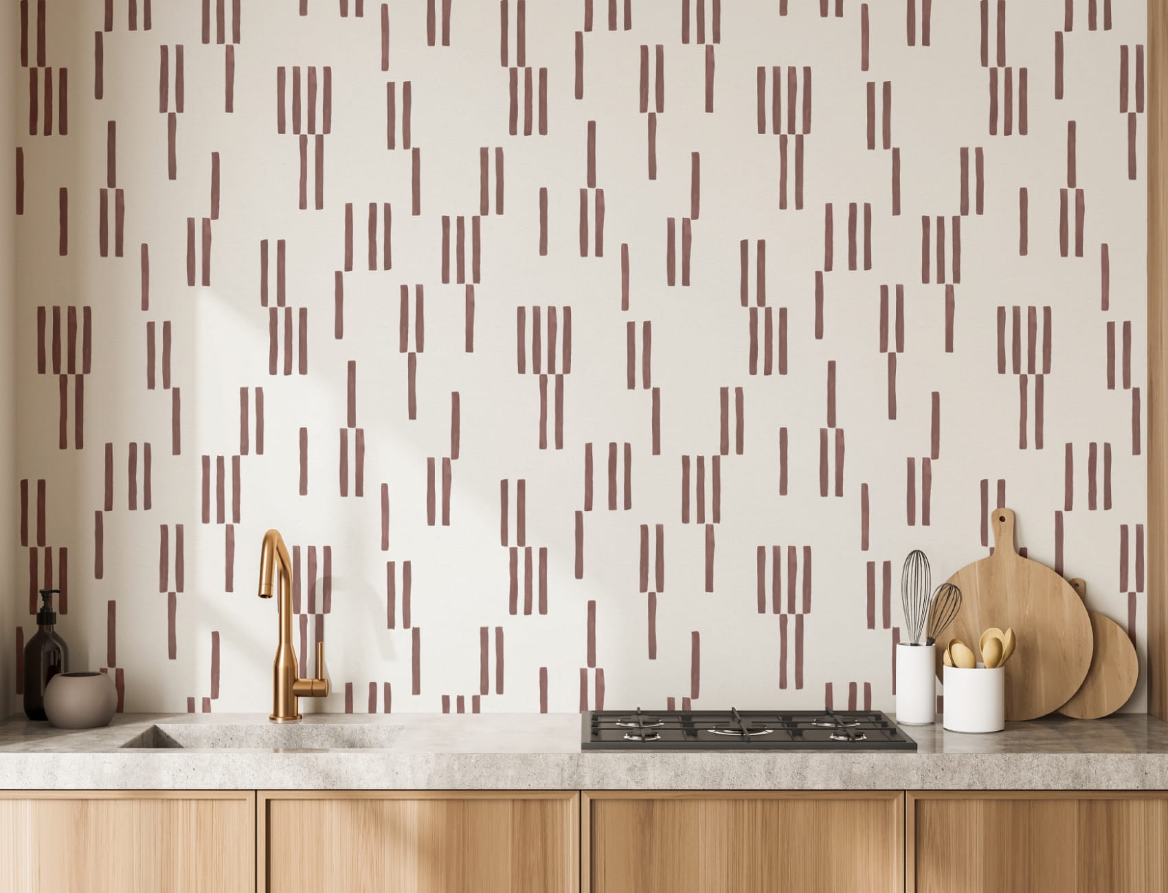 Papel pintado geométrico de líneas verticales pintado a mano en terracota
