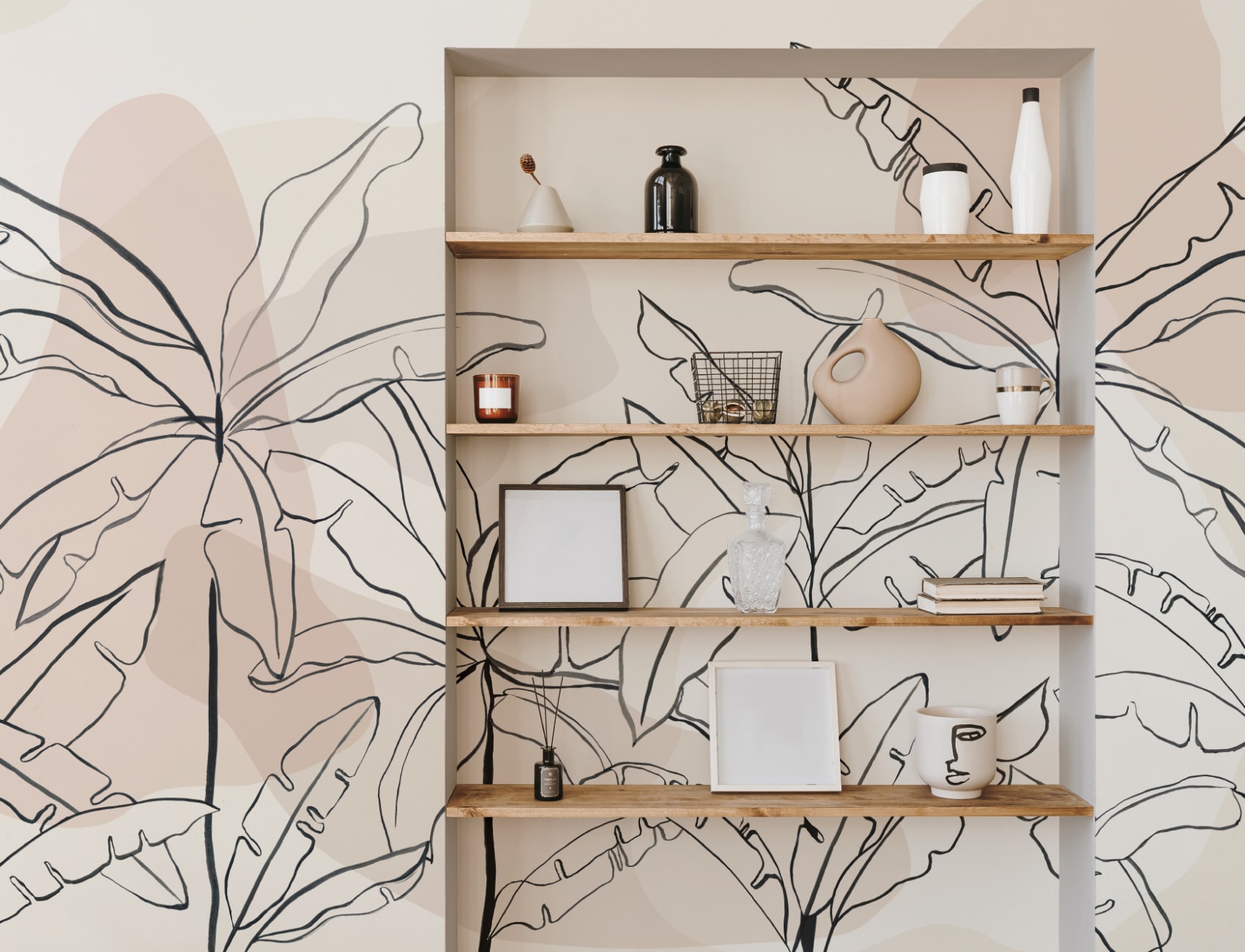 Neutral Pink Inky Tropical Wallpaper Mural