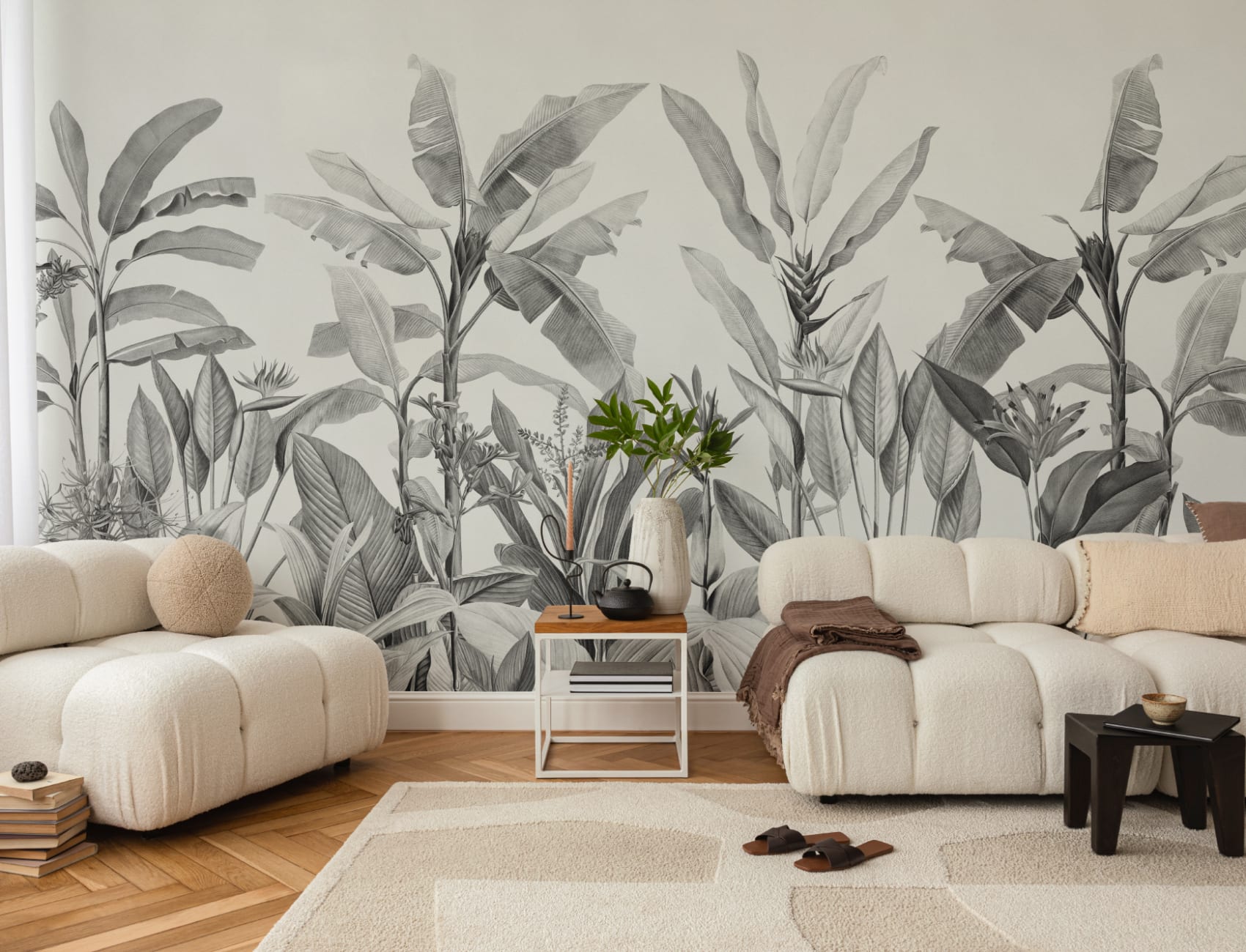 Grayscale Vintage plante tropicale Wallpaper Mural