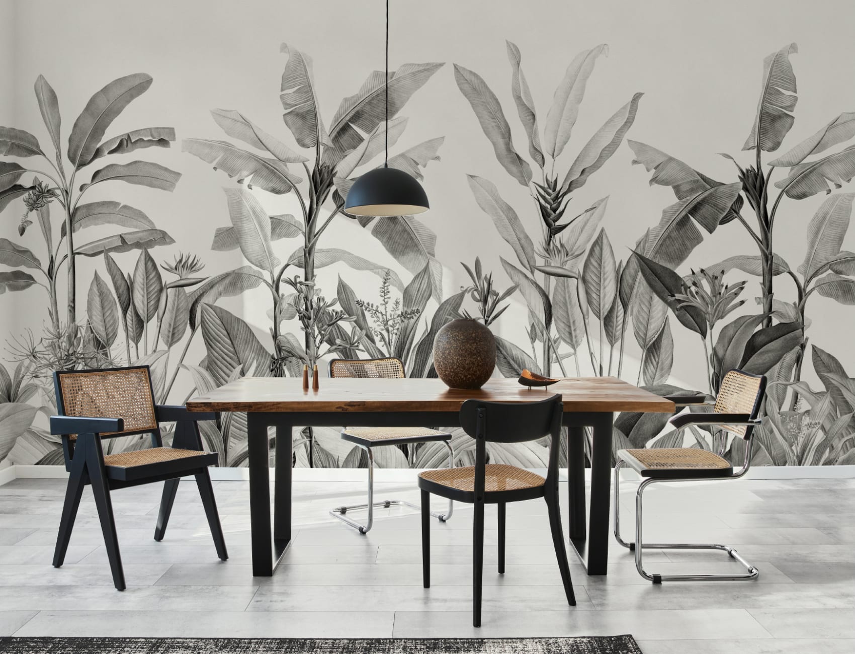 Grayscale Vintage plante tropicale Wallpaper Mural