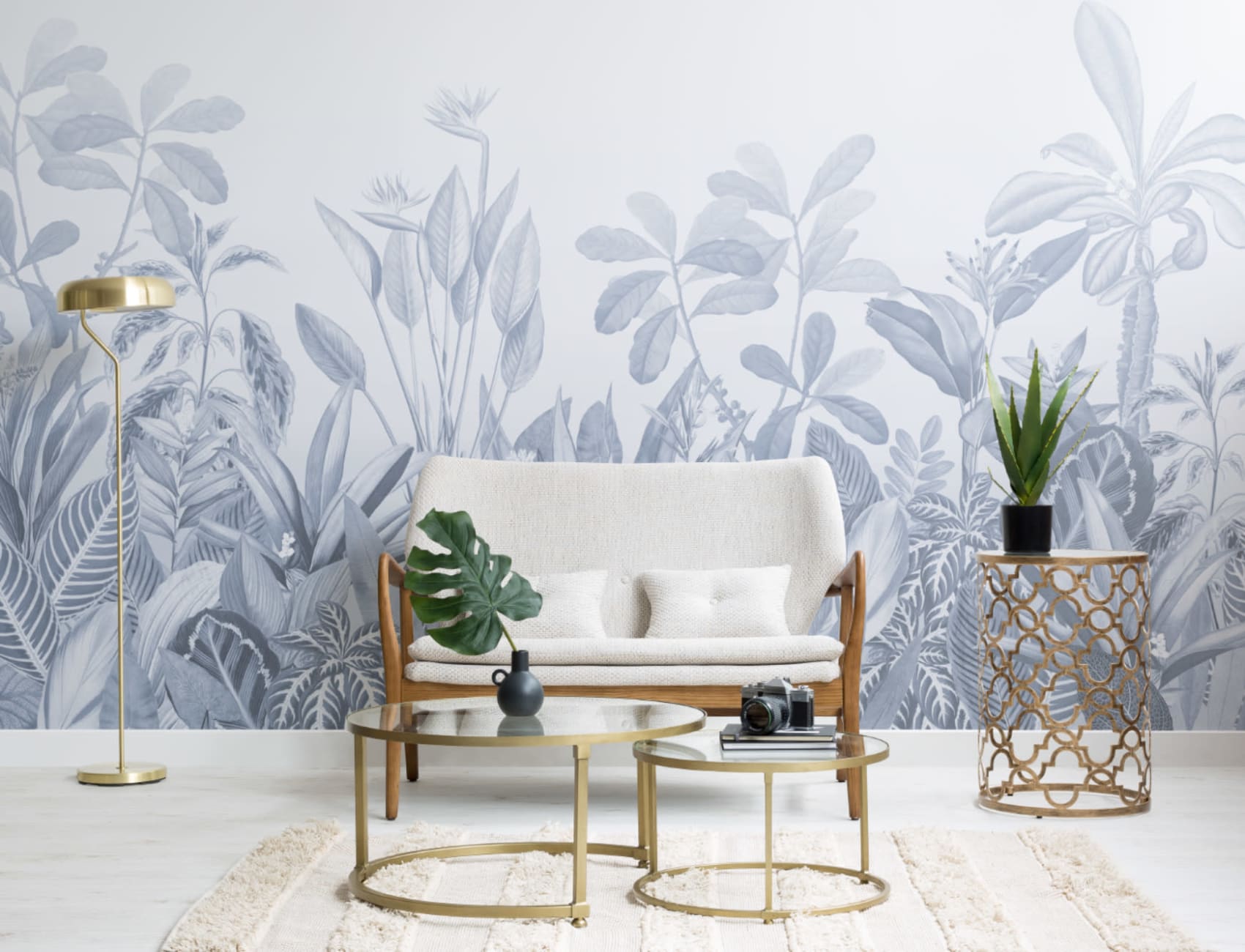 Blue Ombre Tropical Jungle Landscape Wallpaper Mural