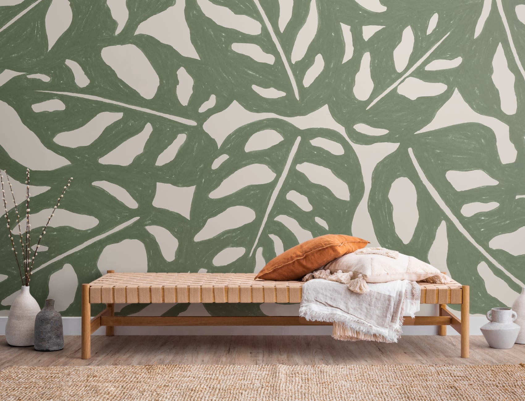 Vihreä toista kuvio Monstera Leaf kuvatapetti