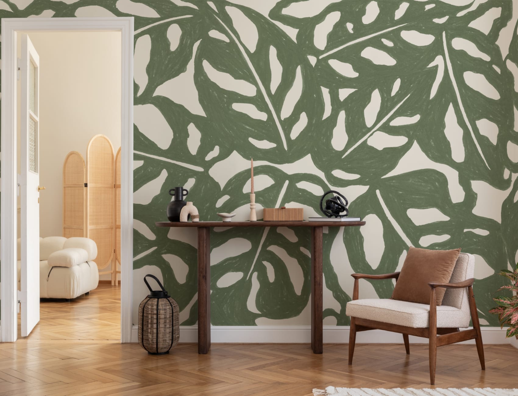 Vihreä toista kuvio Monstera Leaf kuvatapetti