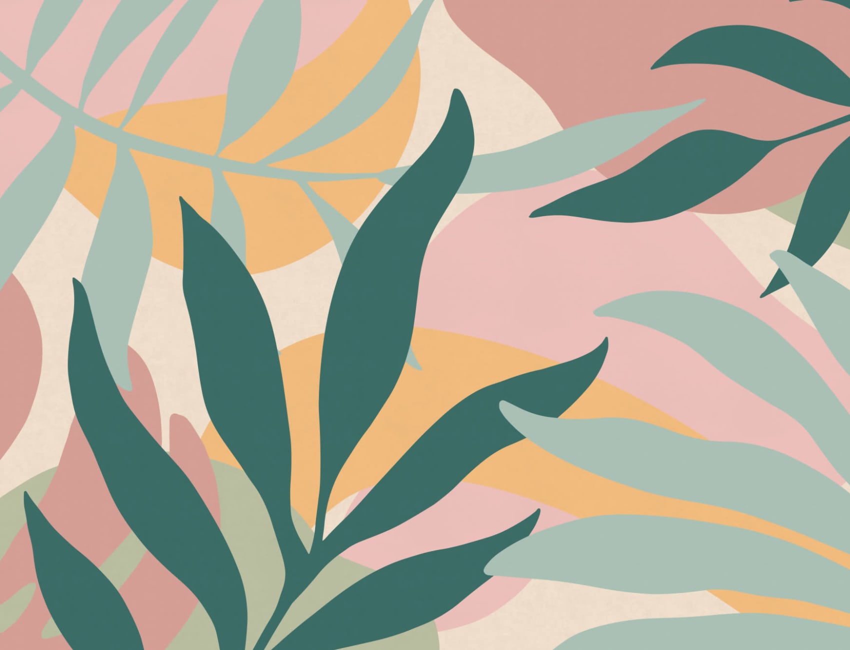 Carta da parati foglie tropicali in colori chiari