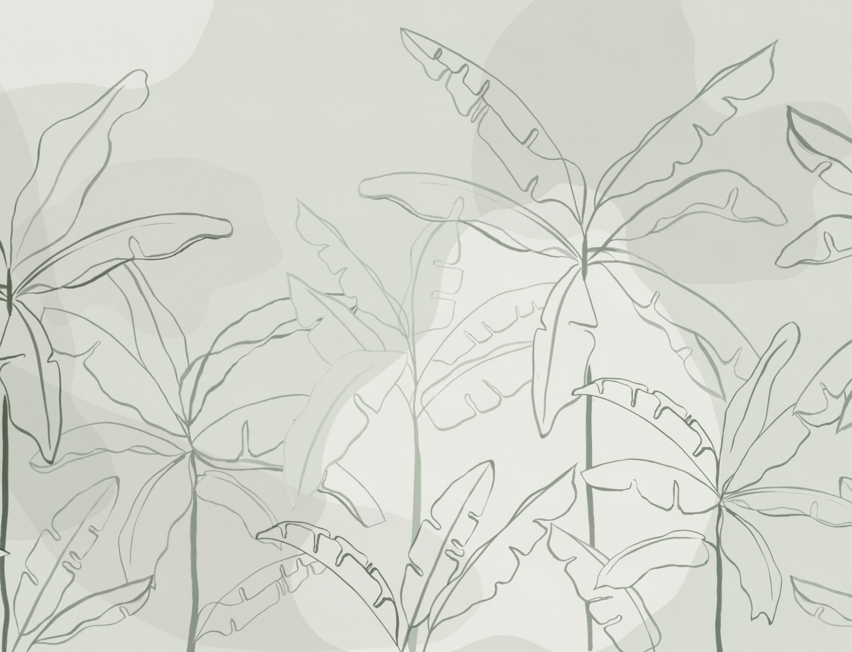 Green Tropical Wall Mural with Inky Banana Leaf Illustration