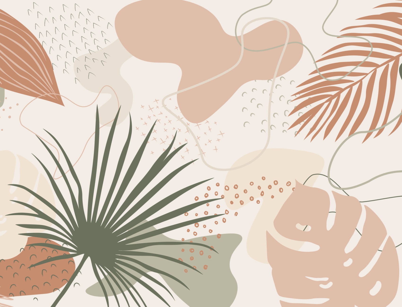Abstract Tropical Collage Wall Mural in Neutral and Earthy Shades